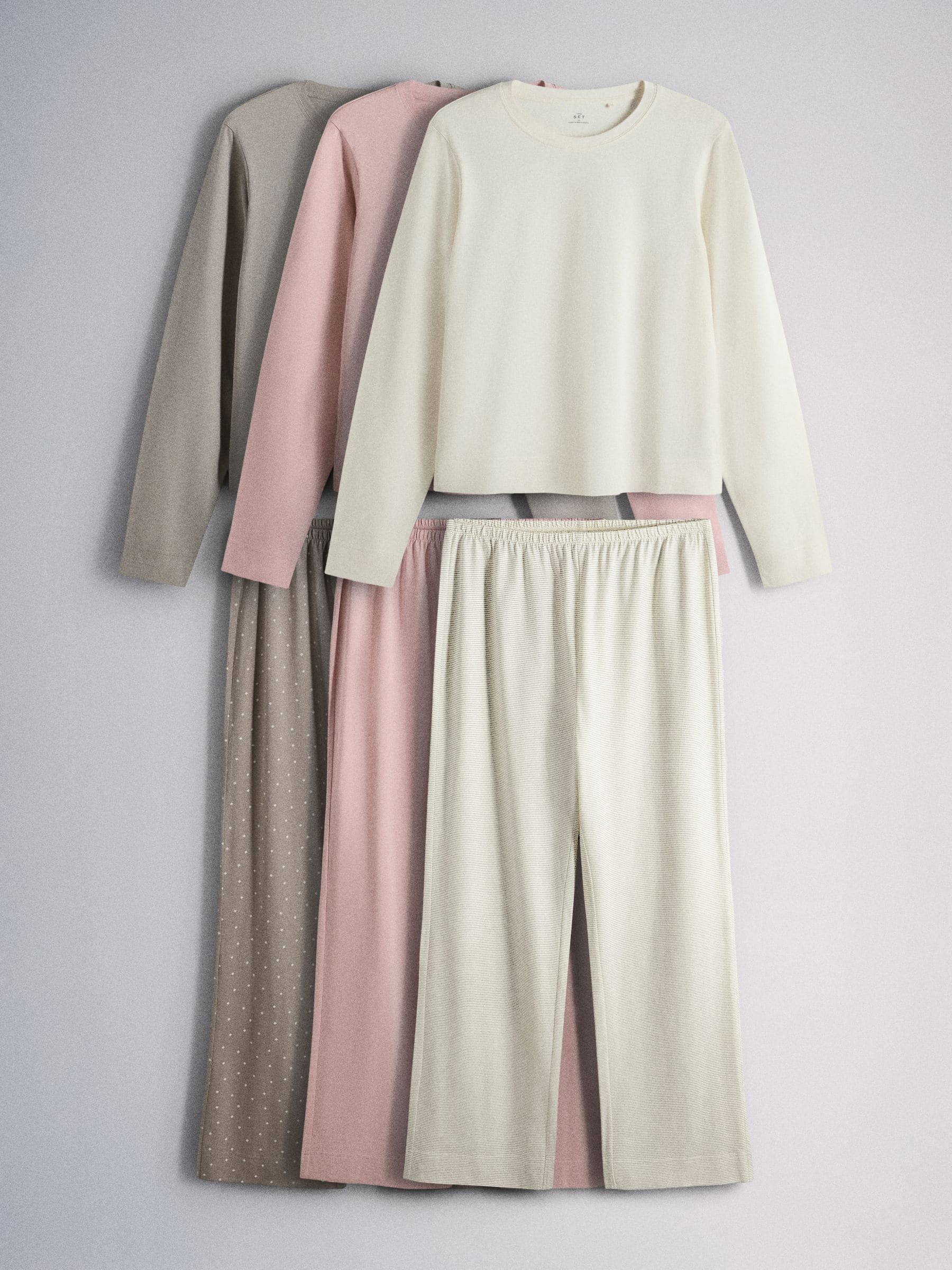 The Set 3 Pack Long Sleeve 100% Cotton Pyjamas - Taupe Star/Pink/Creeam Stripe - Regular - SIP Still Life
