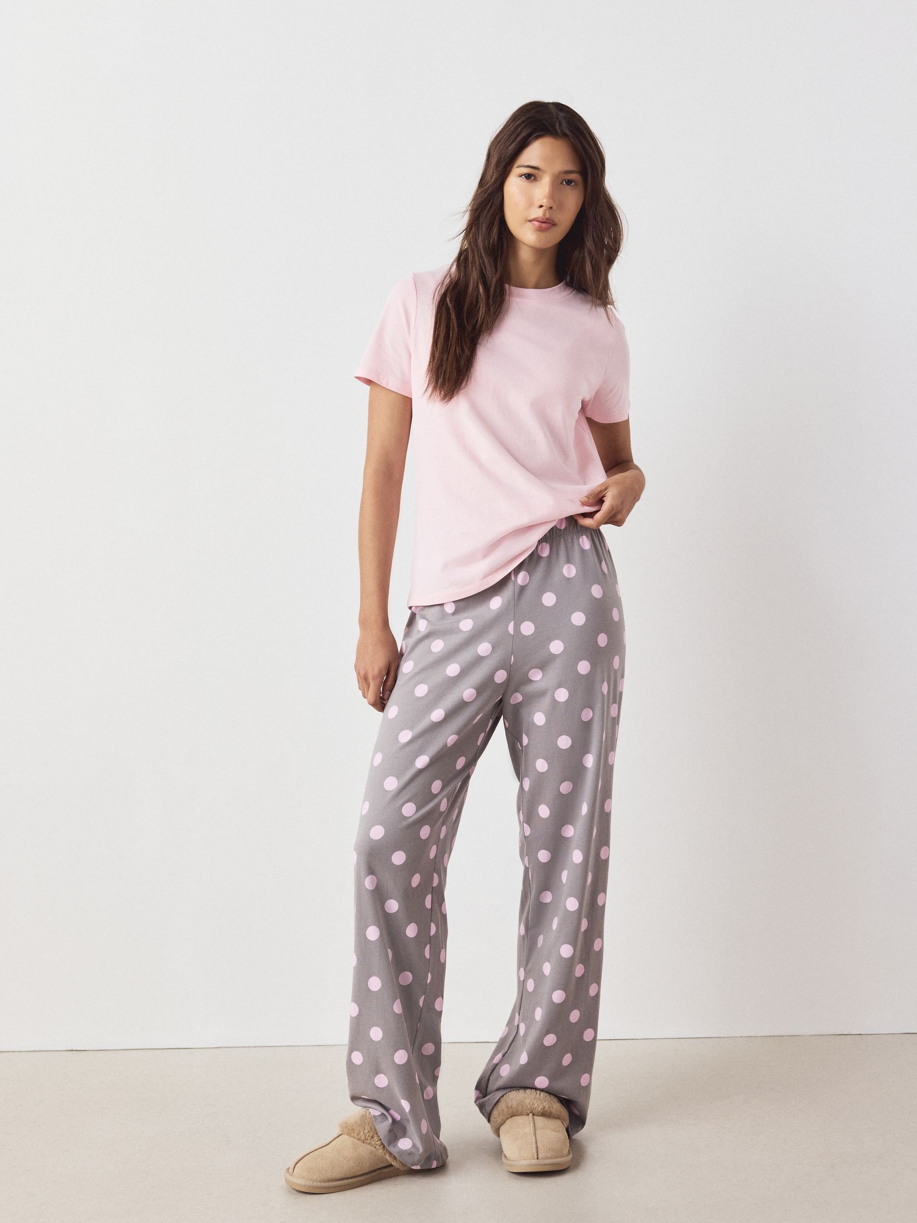 Short Sleeve Pyjamas - Pink/Grey Spot - Regular - SIP Worn