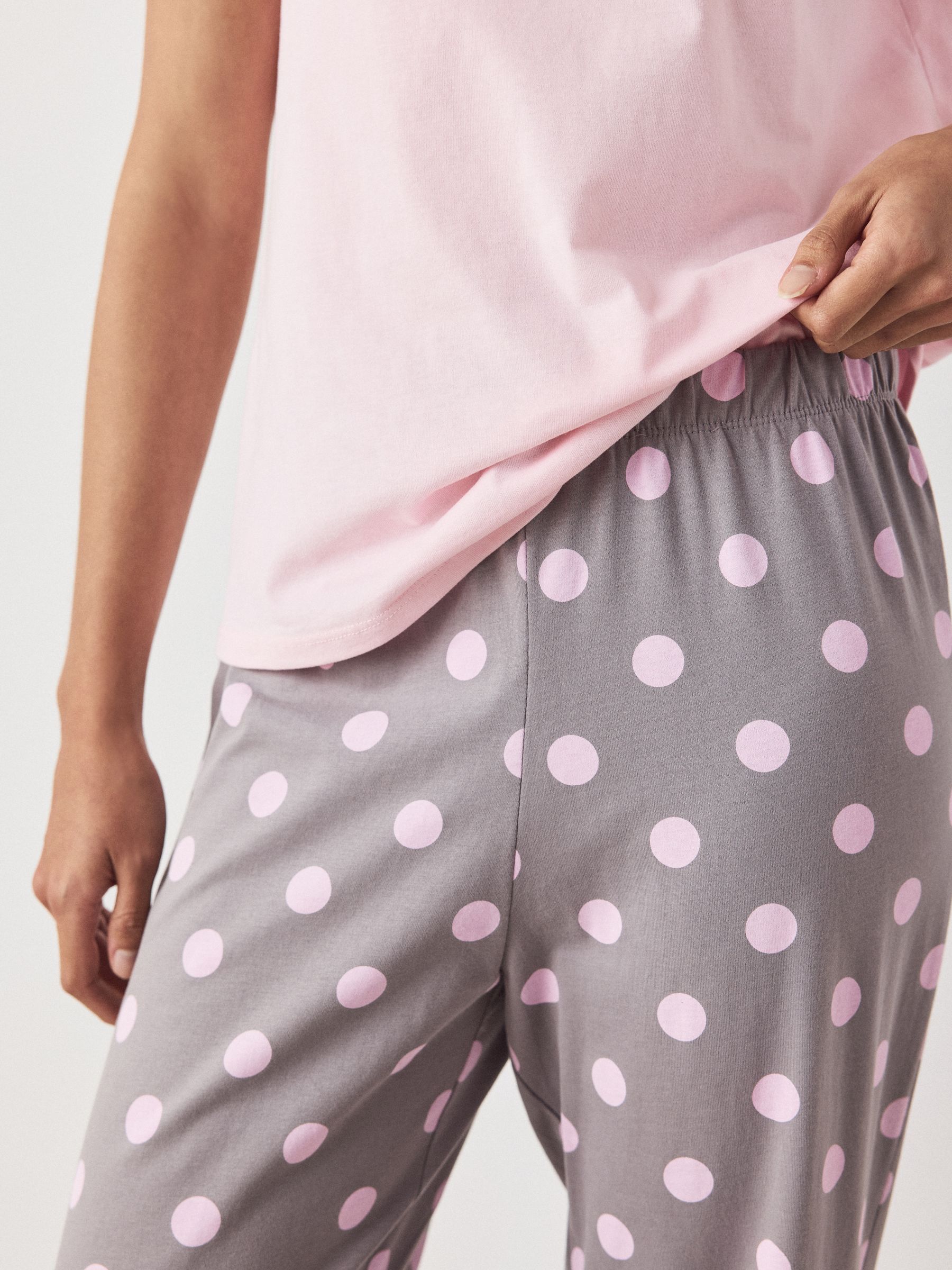 Short Sleeve Pyjamas - Pink/Grey Spot - Regular - SIP Worn