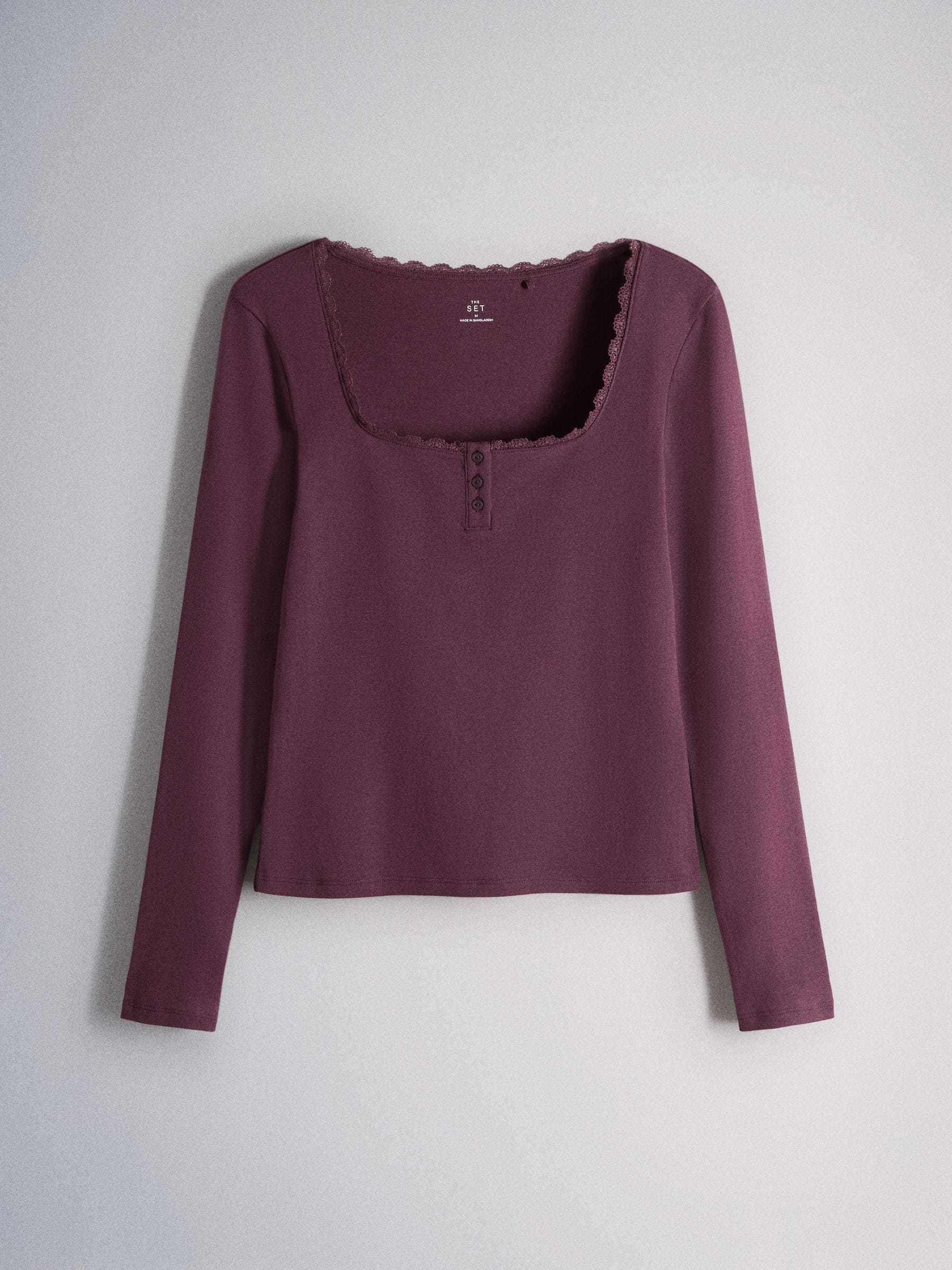 The Set 4 Pack Lace Henley Long Sleeve T-Shirts - Burgundy Red - Regular - SIP Still Life