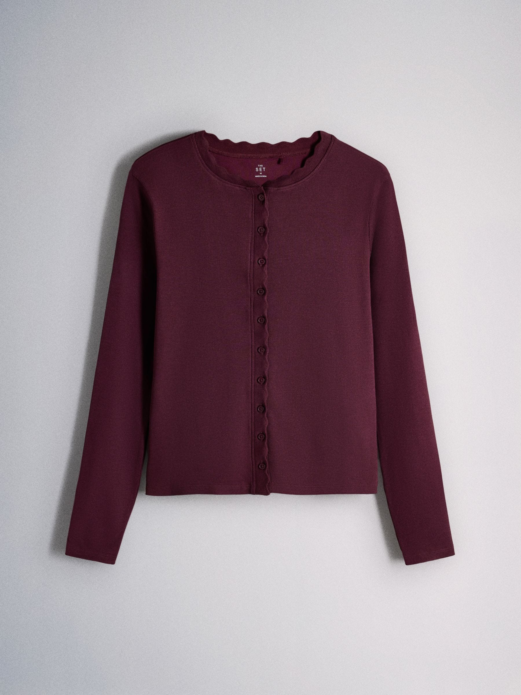The Set 3 Pack Scallop Button Through Long Sleeve Tops - Burgundy/Berry/Cream - Regular - SIP Still Life