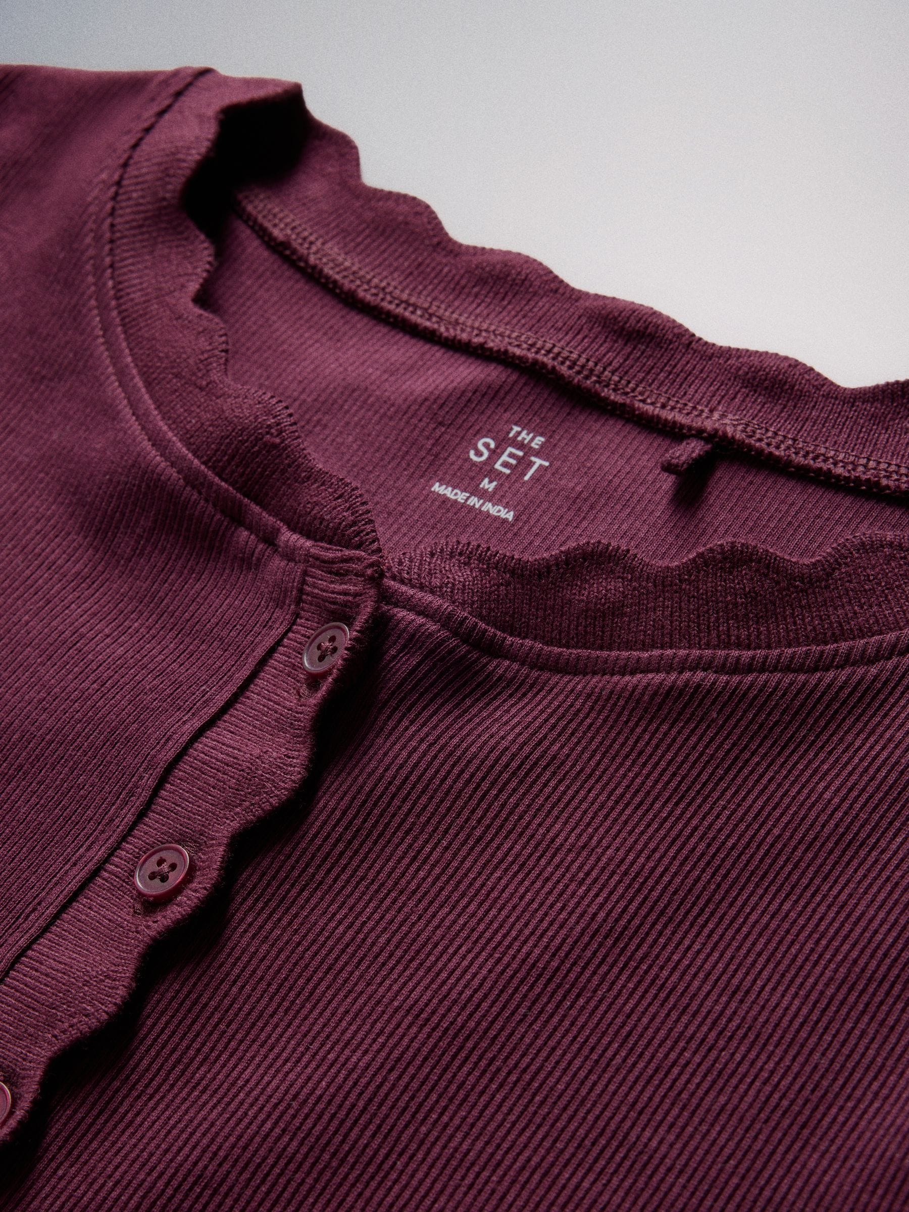 The Set 3 Pack Scallop Button Through Long Sleeve Tops - Burgundy/Berry/Cream - Regular - SIP Still Life