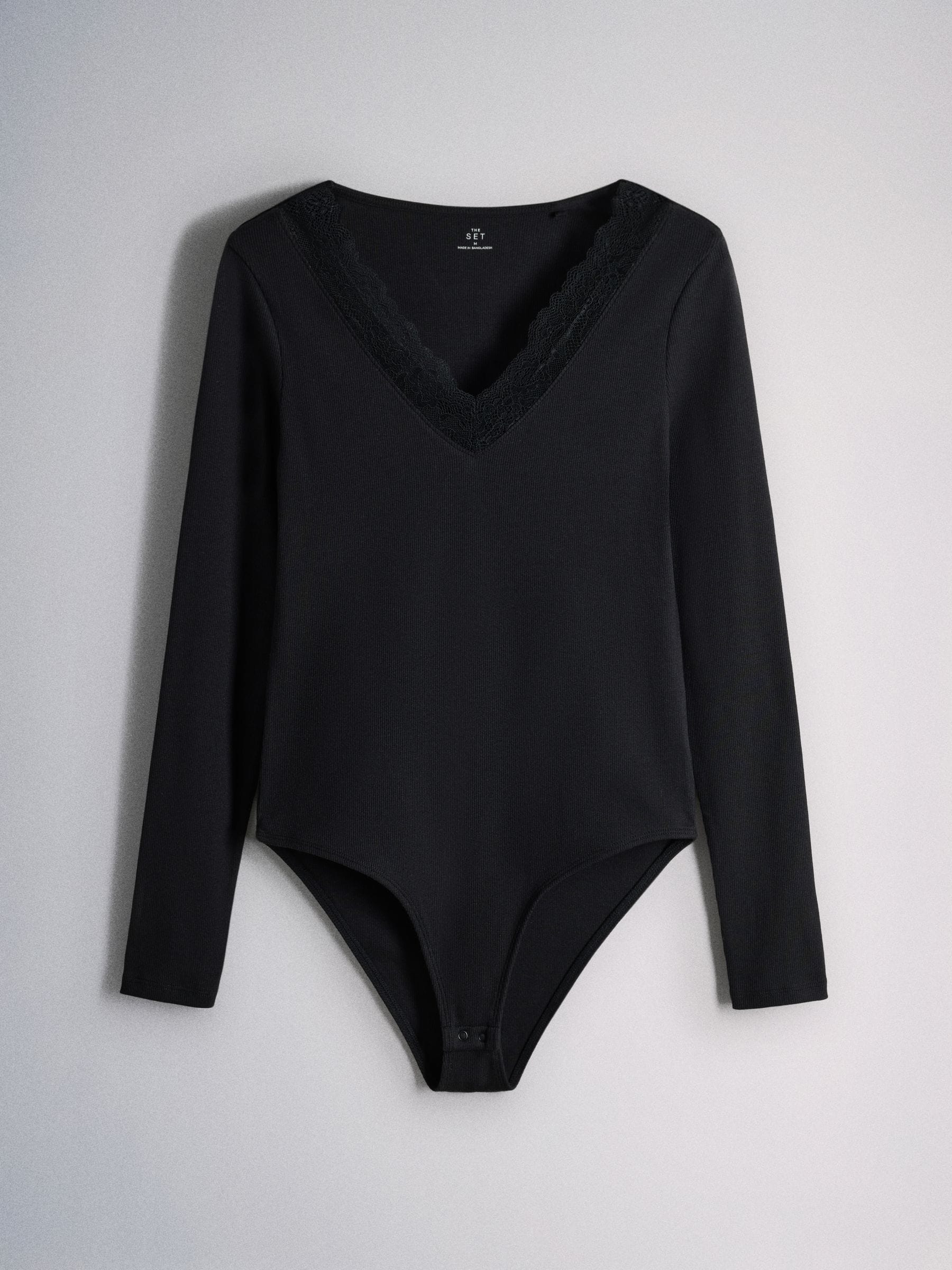 The Set 3 Pack V-Neck Ribbed Lace Bodysuits - Black/Brown/Oat - Regular - SIP Still Life