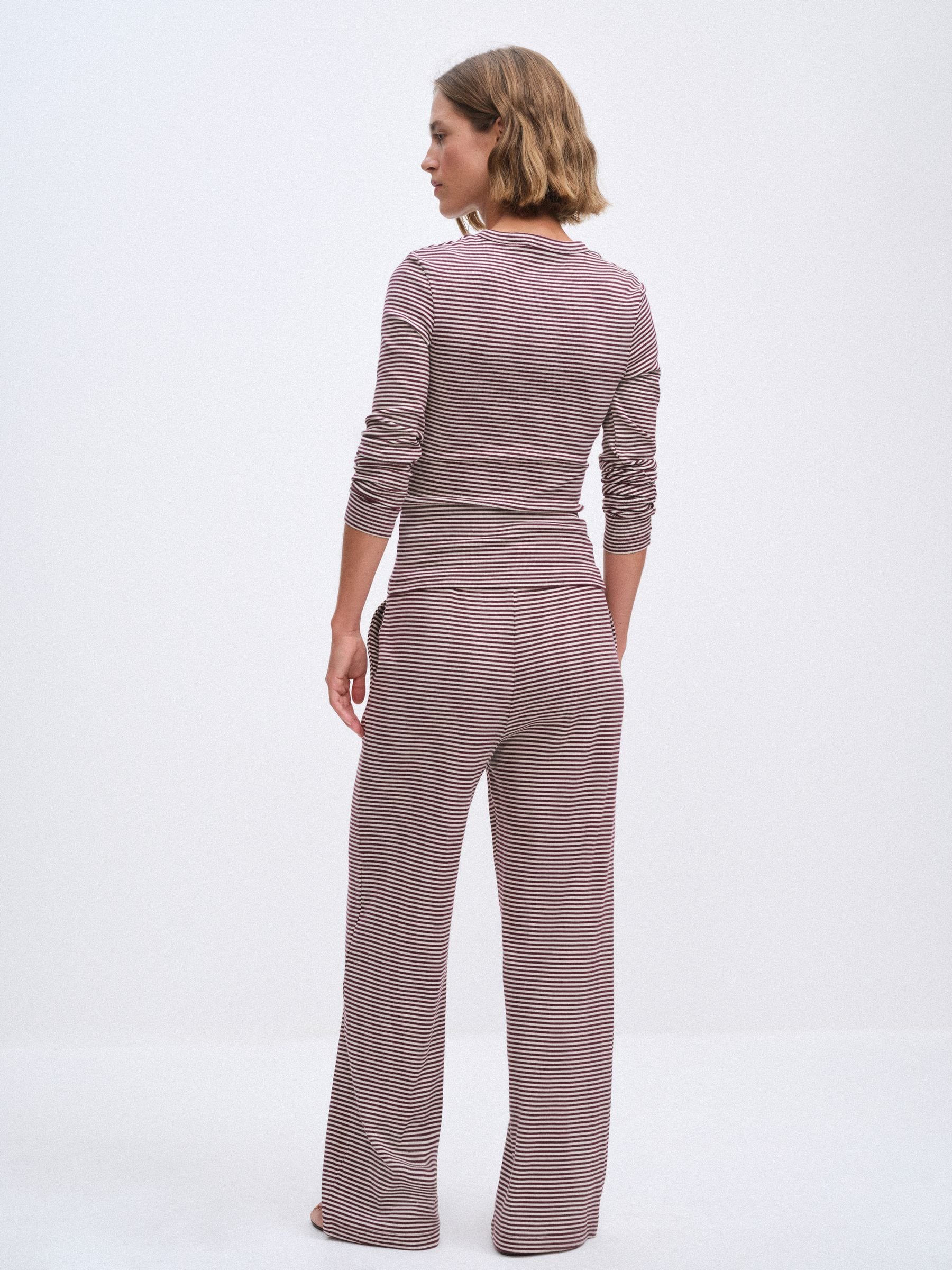 The Set Long Sleeve Button Through T-Shirts and Trousers Co-Ord Set - Burgundy Red - Regular - SIP Worn
