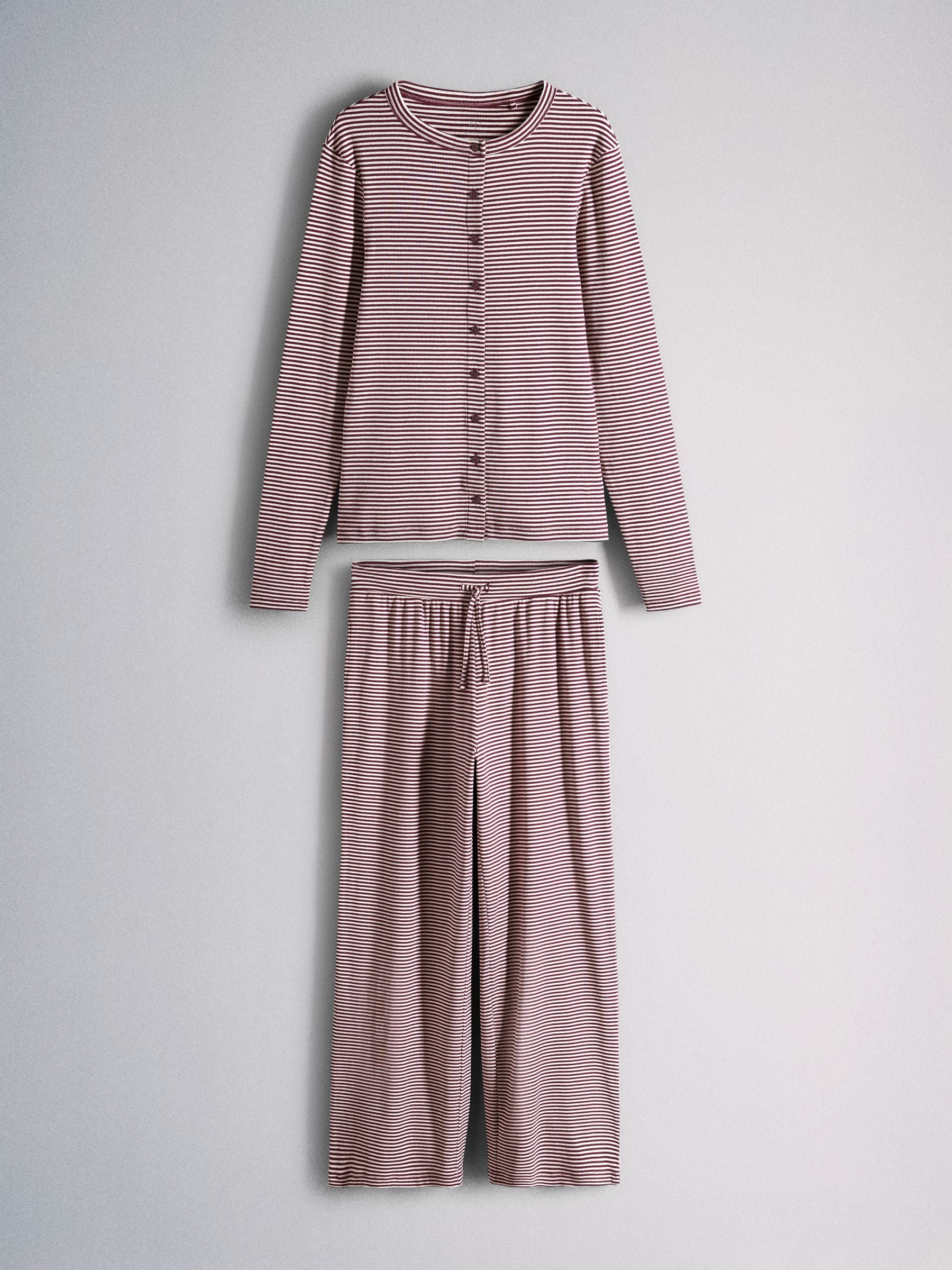 The Set Long Sleeve Button Through T-Shirts and Trousers Co-Ord Set - Burgundy Red - Regular - SIP Still Life