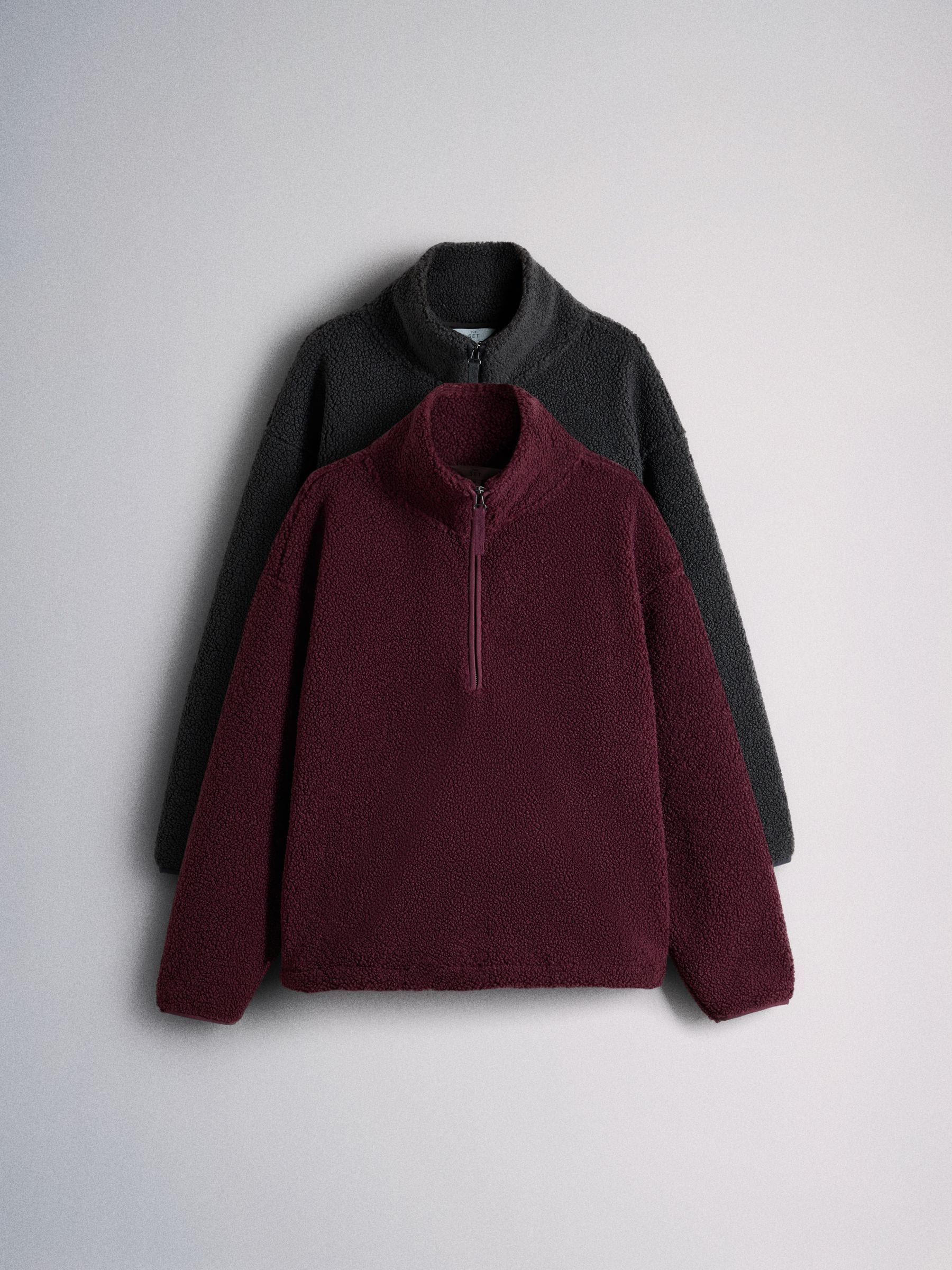 The Set 2 Pack Premium Quarter Zip Borg Sweaters - Burgundy Red / Ash Grey - Regular - SIP Still Life