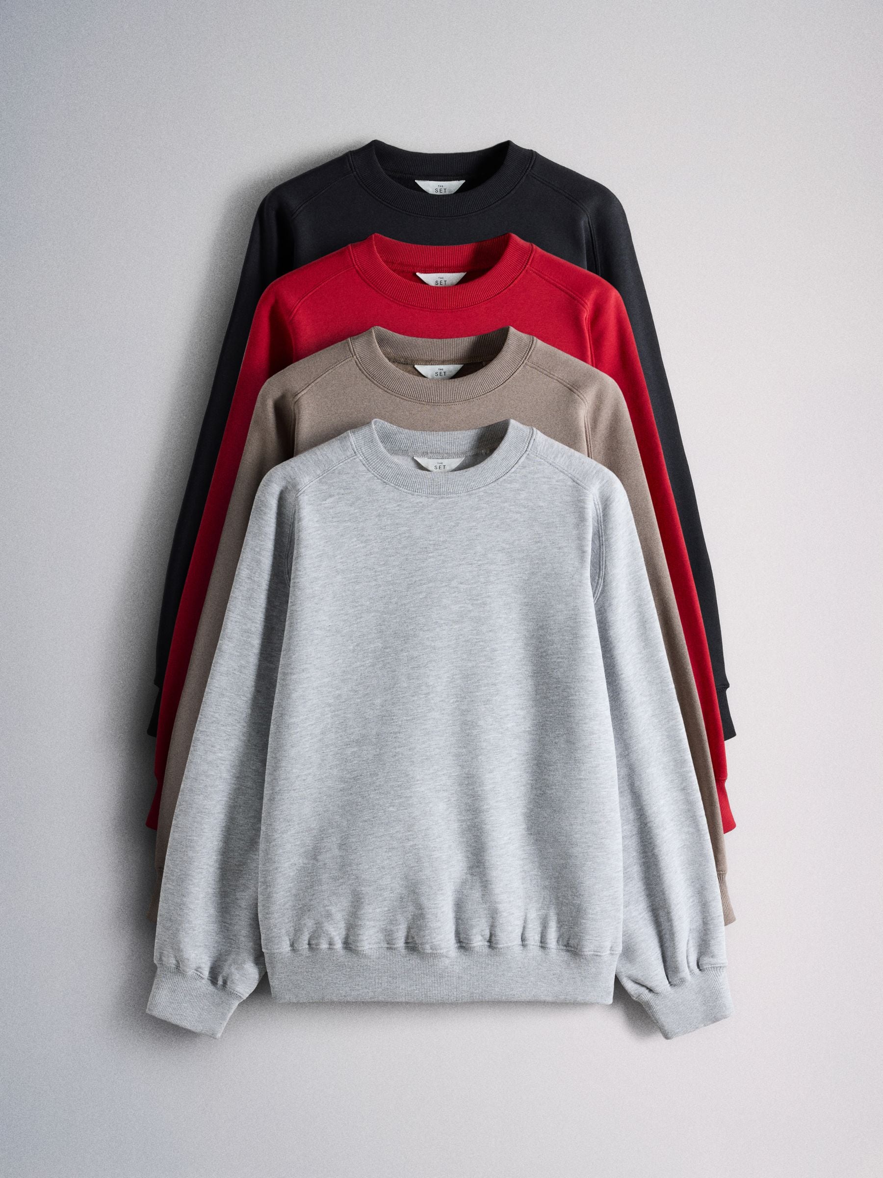 The Set 4 Pack Saddle Sleeve Crew Neck Sweatshirts - Grey - Regular - SIP Still Life