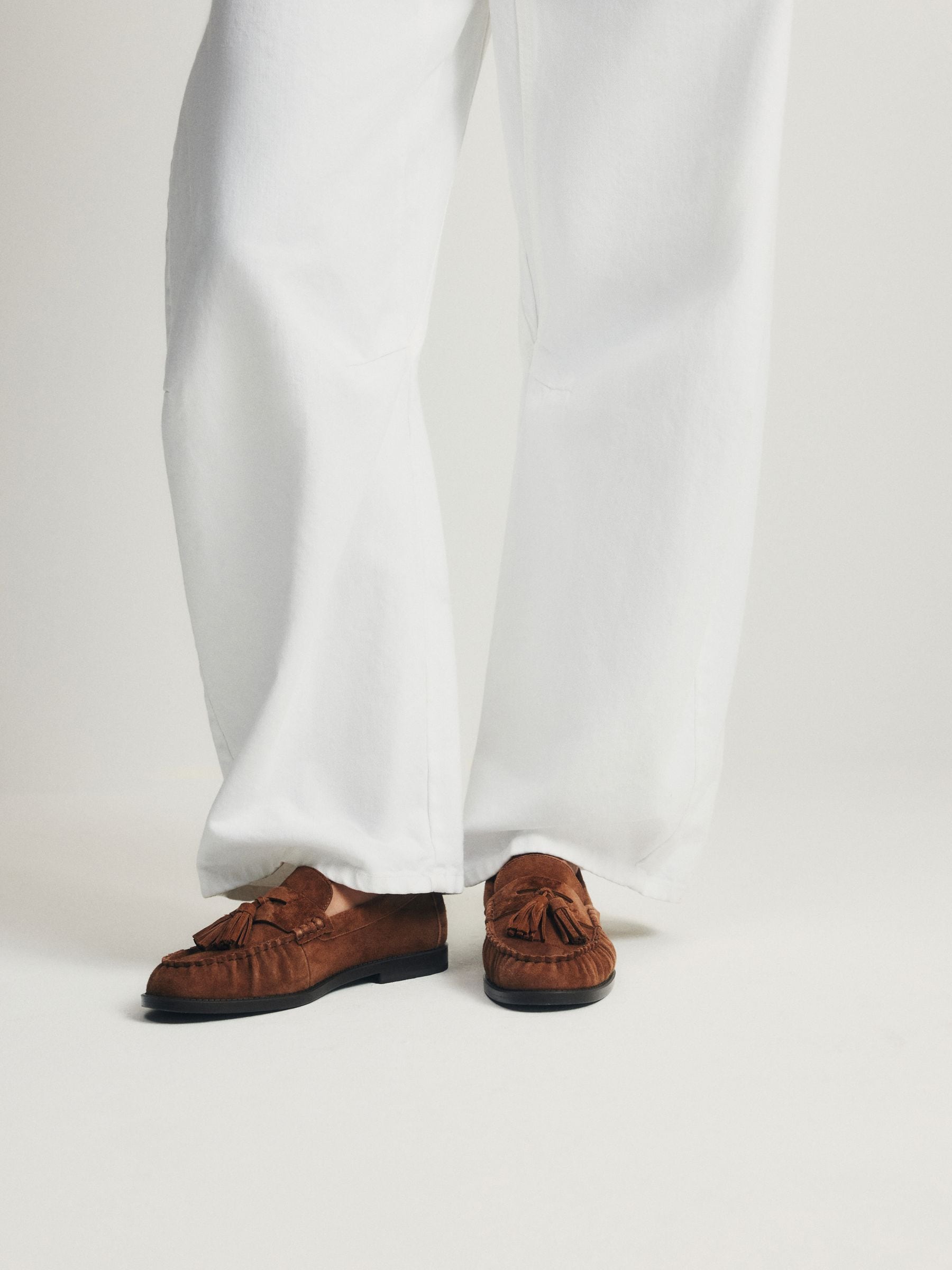 The Set Tassel Ruched Loafers - Tan Brown Suede - Regular - SIP Worn