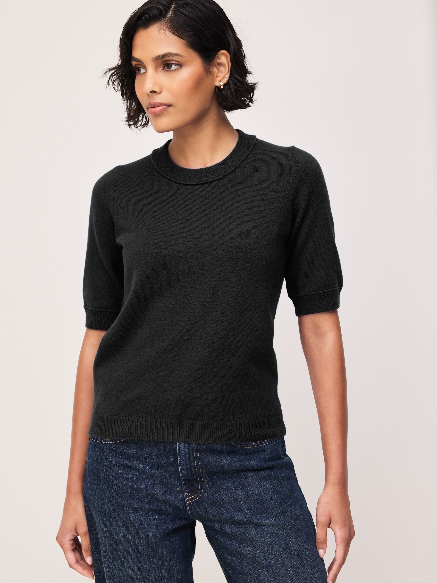 Supersoft Short Sleeve Knitted T-Shirt - Black - Regular - Location Worn