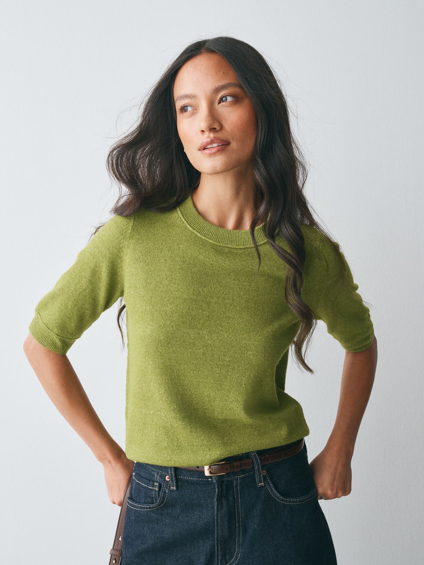 Supersoft Short Sleeve Knitted T-Shirt - Green - Regular - SIP Worn