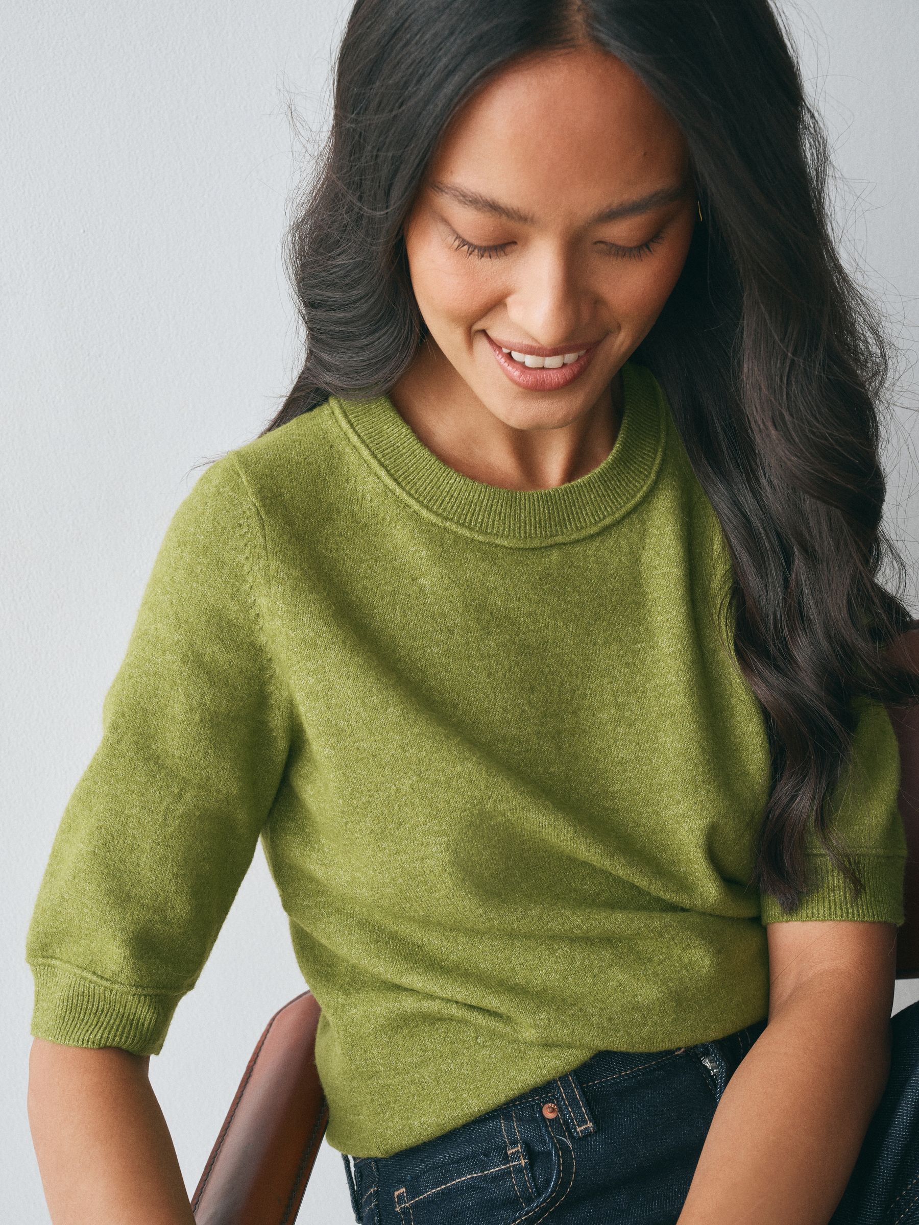 Supersoft Short Sleeve Knitted T-Shirt - Green - Regular - SIP Worn