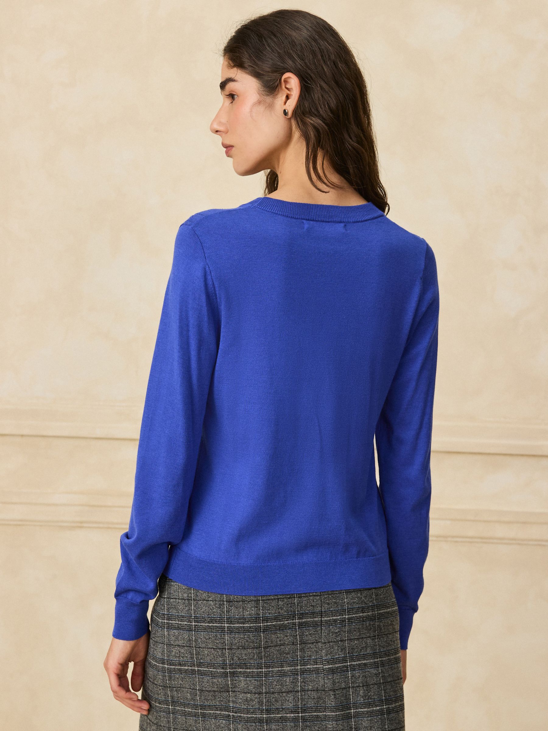 Cotton Rich Soft Touch Long Sleeve Crew Neck Jumper - Cobalt Blue - Regular - Location Worn