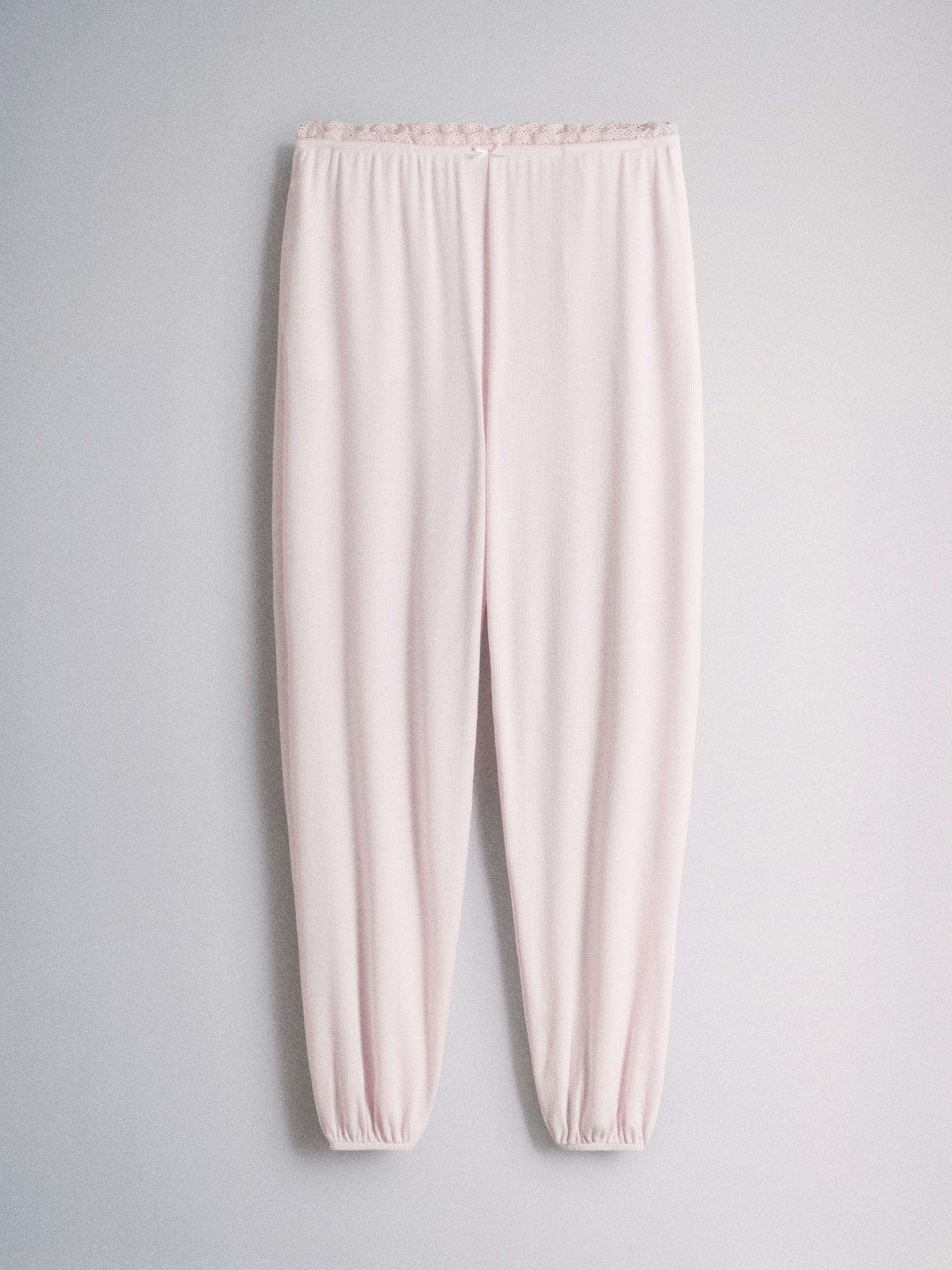 The Set 2 Pack Soft Rib Lace V-Neck Top and Balloon Pant Pyjamas Set - Pink - Regular - SIP Still Life