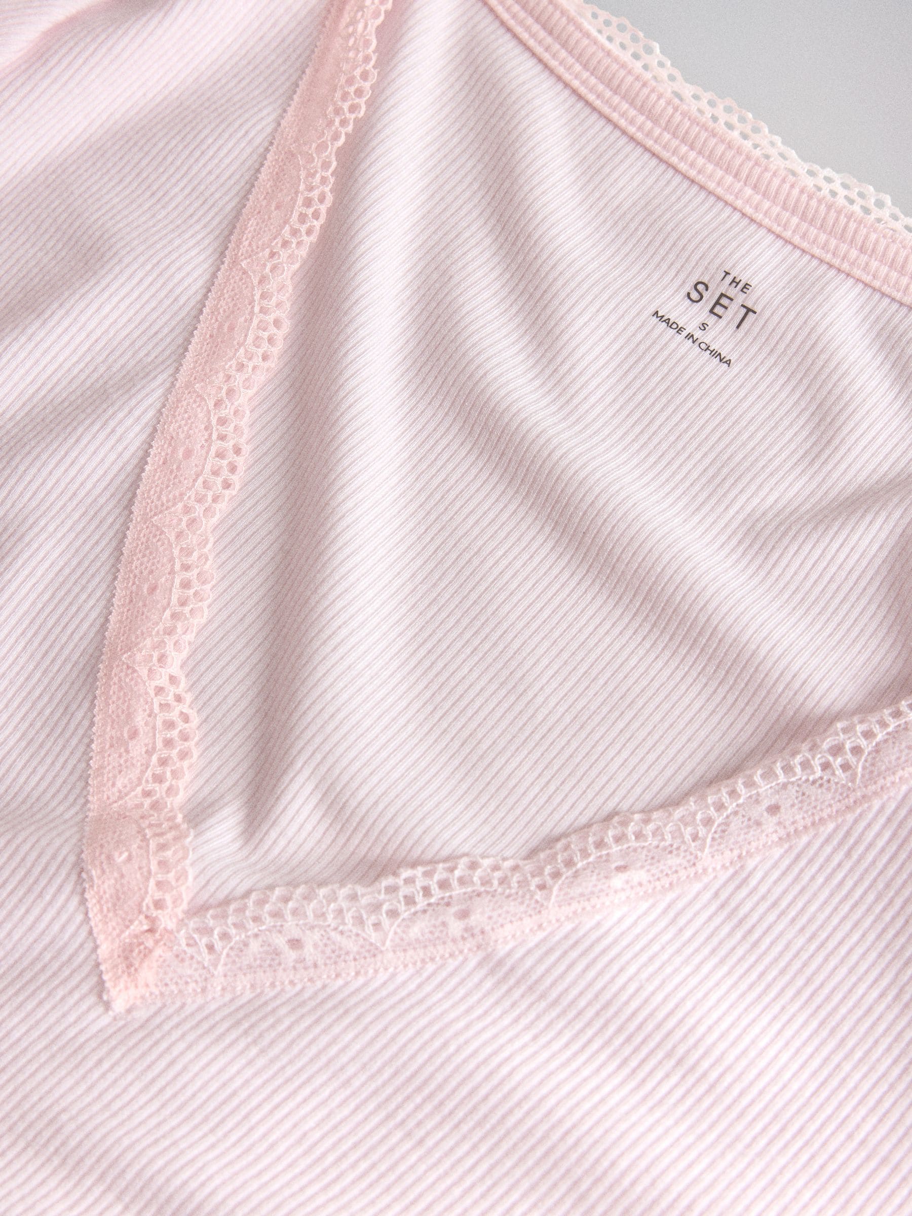 The Set 2 Pack Soft Rib Lace V-Neck Top and Balloon Pant Pyjamas Set - Pink - Regular - SIP Still Life