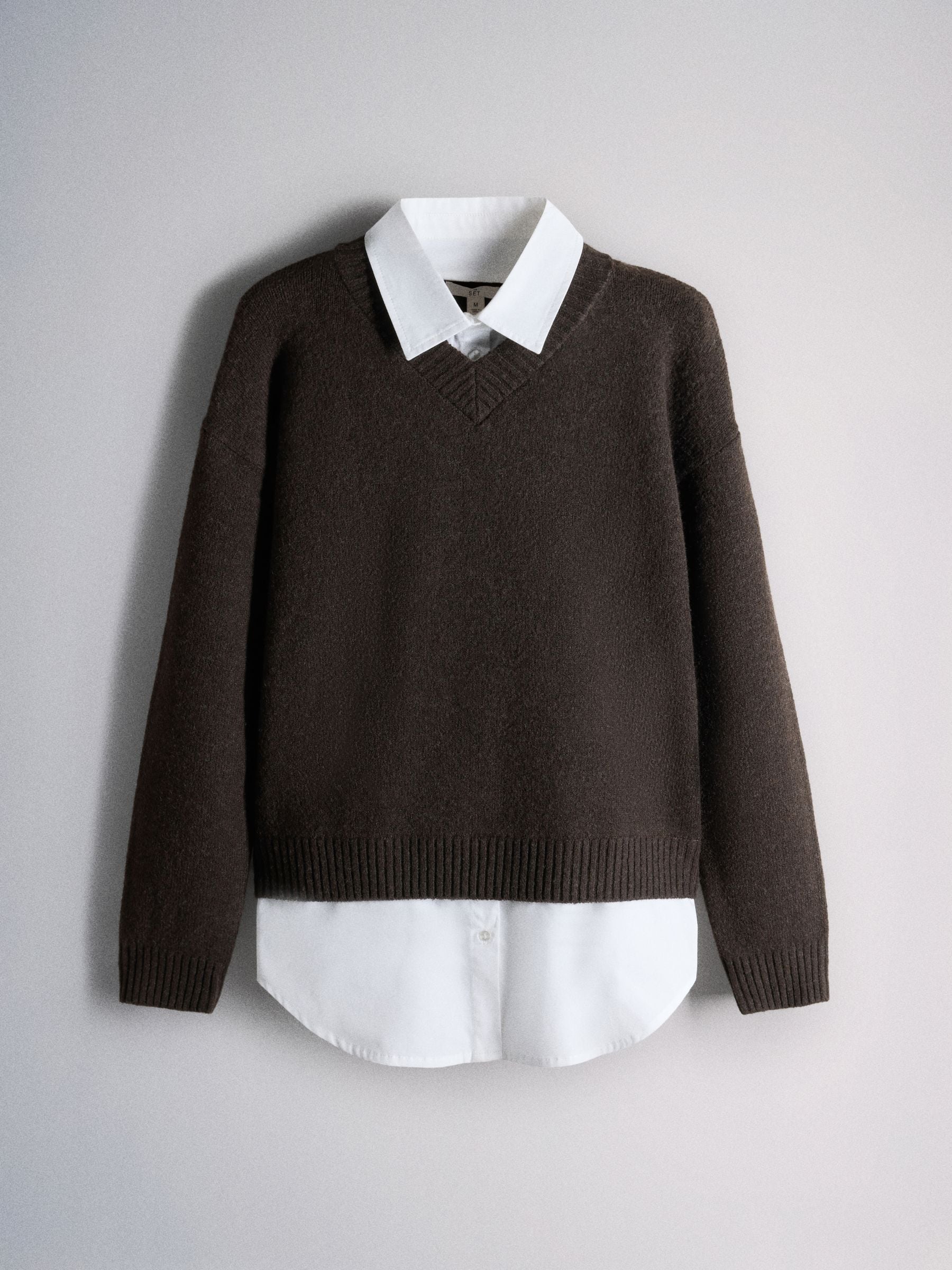 The Set 2 Pack Layered V-Neck Jumpers - Brown Marl Oatmeal Marl - Regular - SIP Still Life