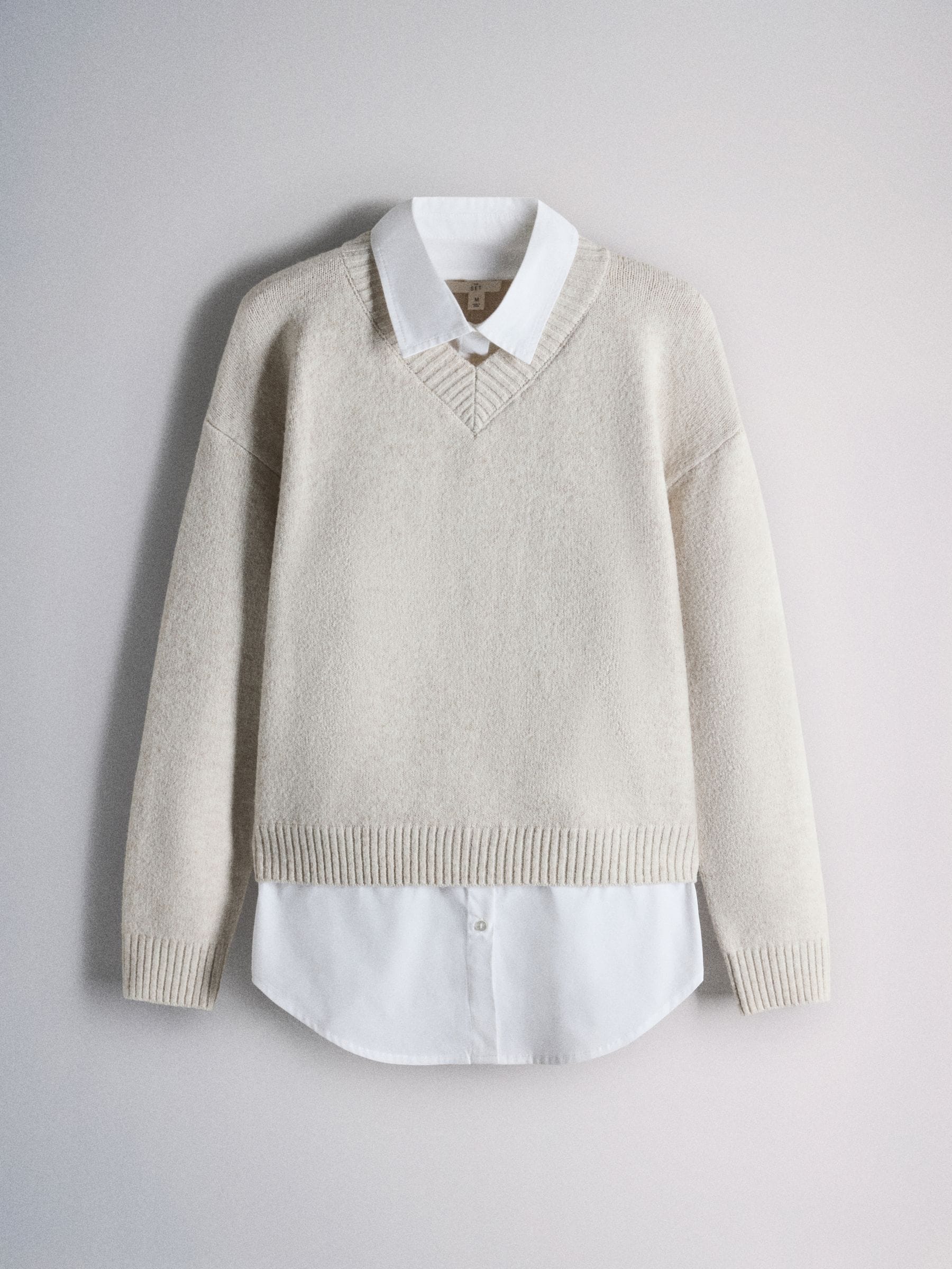 The Set 2 Pack Layered V-Neck Jumpers - Brown Marl Oatmeal Marl - Regular - SIP Still Life