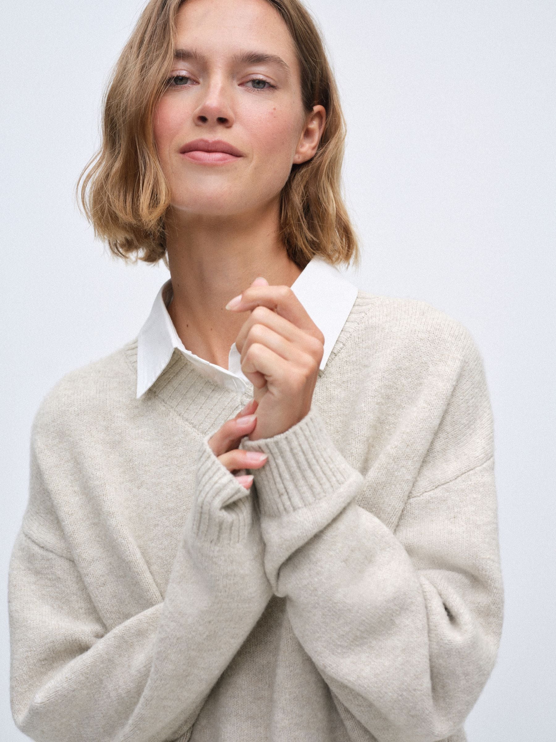 The Set 2 Pack Layered V-Neck Jumpers - Brown Marl Oatmeal Marl - Regular - SIP Worn