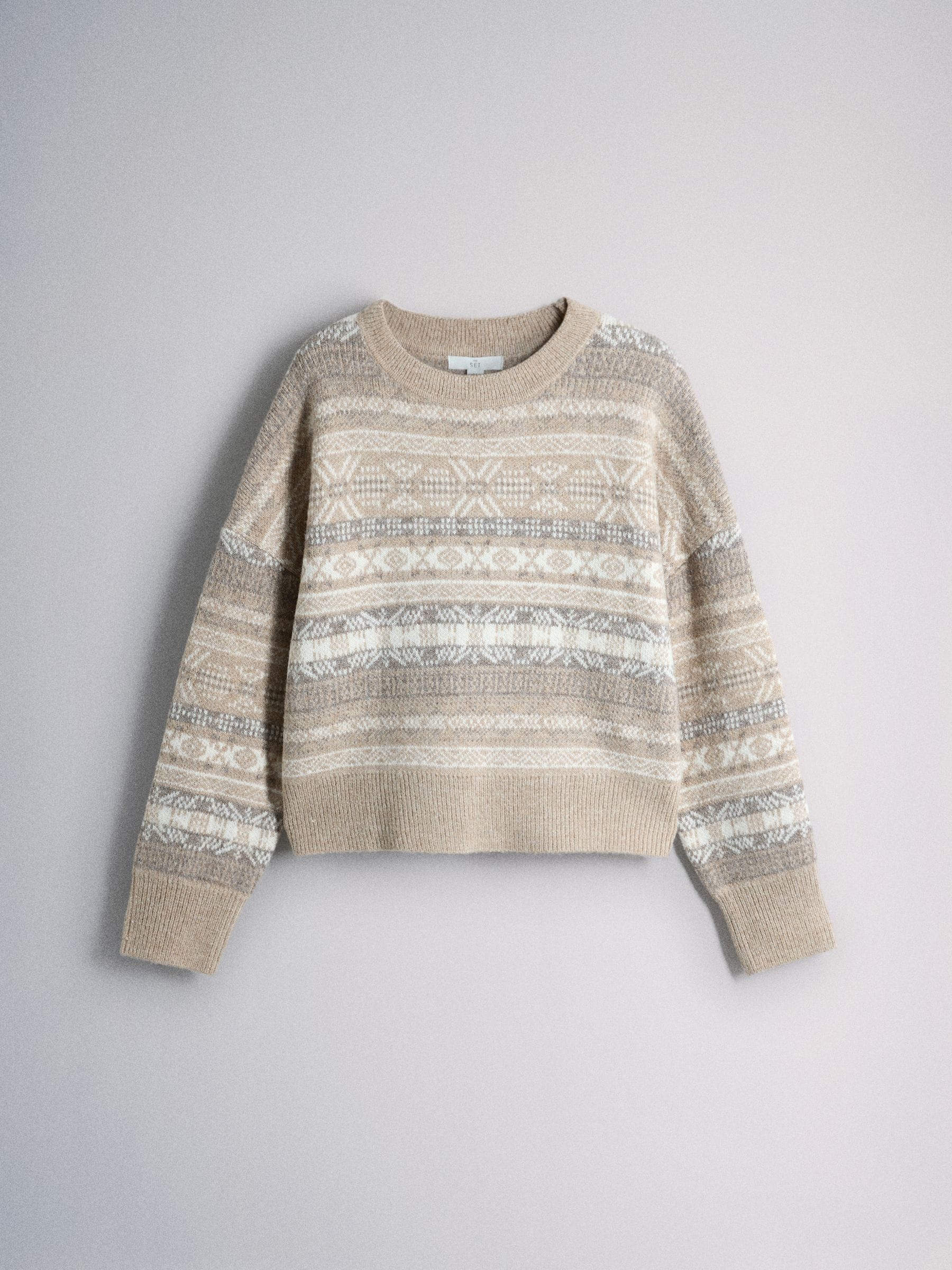 The Set Fairisle Jacquard Jumper - Cream/Grey - Regular - SIP Still Life