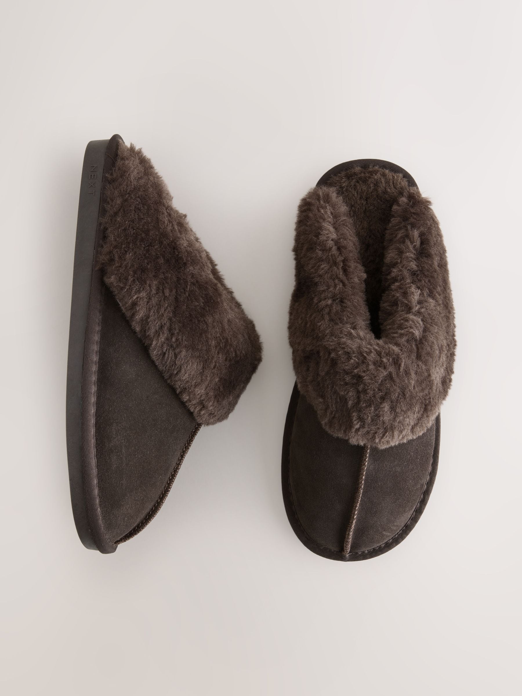 Faux Fur Lined Suede Mule Slippers - Chocolate Brown - Regular - SIP Still Life