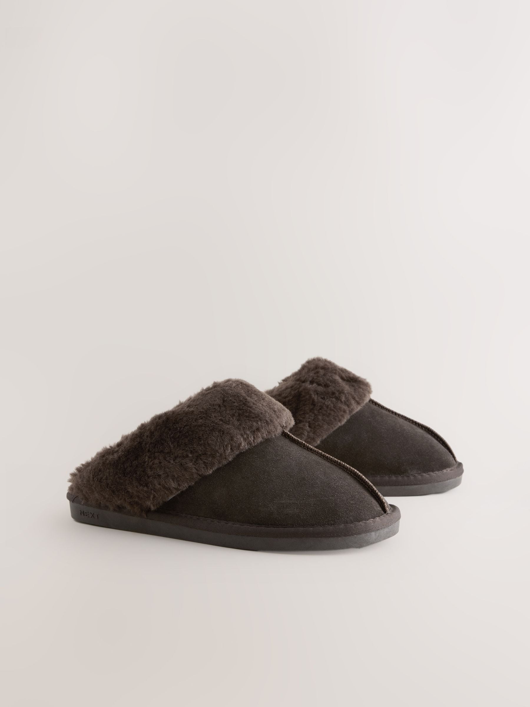 Faux Fur Lined Suede Mule Slippers - Chocolate Brown - Regular - SIP Still Life