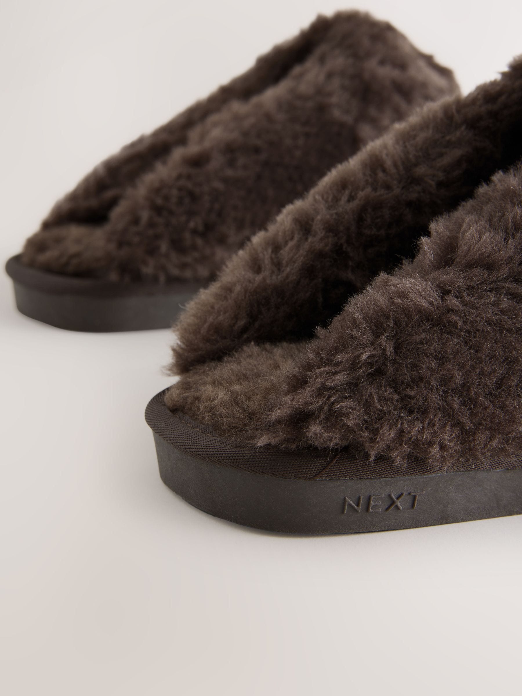 Faux Fur Lined Suede Mule Slippers - Chocolate Brown - Regular - SIP Still Life