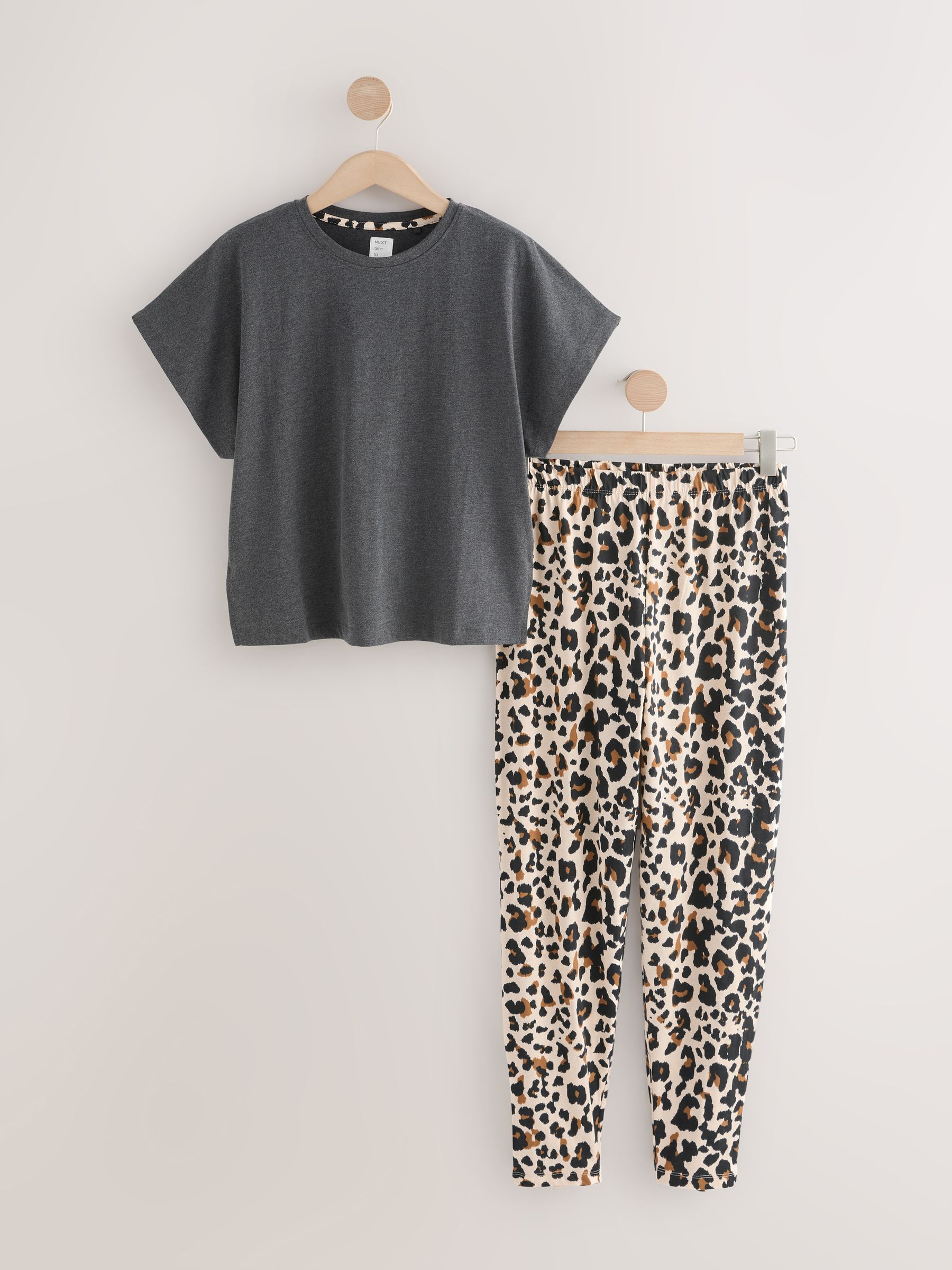 Short Sleeve Pyjamas - Charcoal Leopard - Regular - SIP Still Life