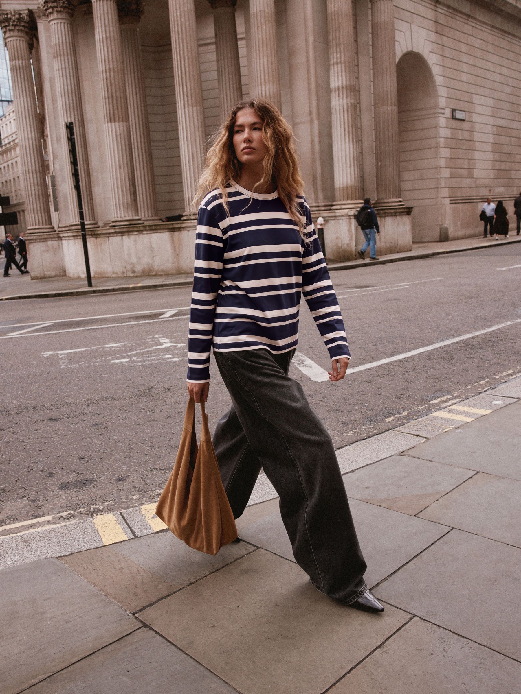 Long Sleeve Crew Neck T-Shirt - Navy/White Striped - Regular - Location Worn