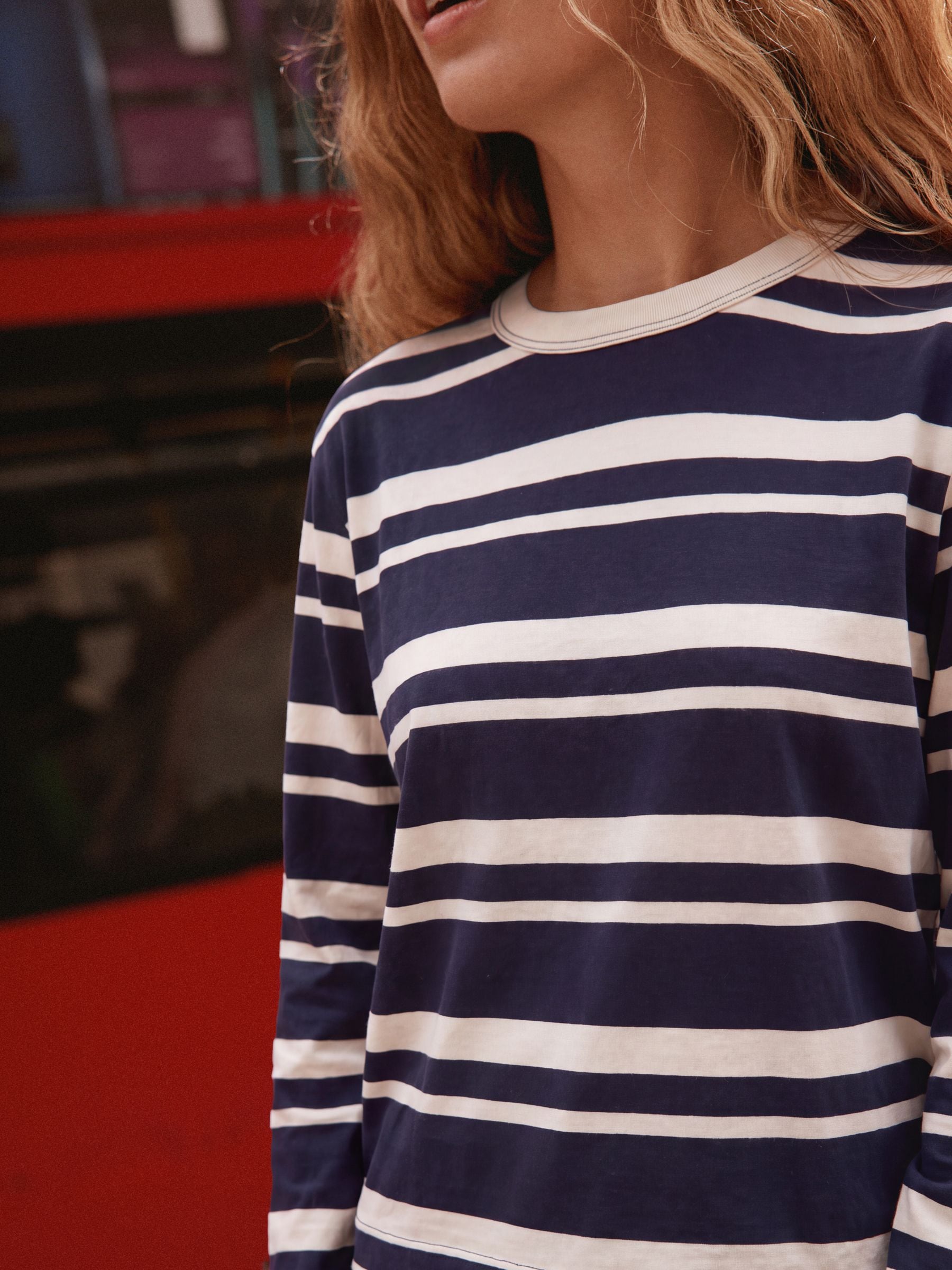 Long Sleeve Crew Neck T-Shirt - Navy/White Striped - Regular - Location Worn