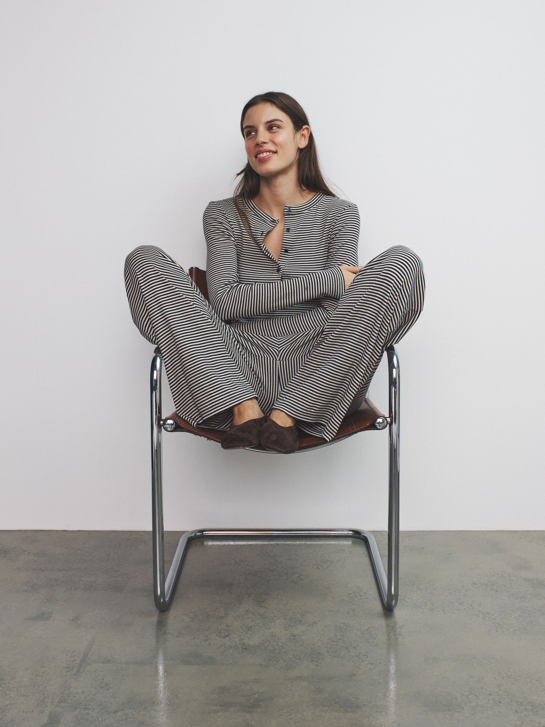 The Set Long Sleeve Button Through T-Shirts and Trousers Co-Ord Set - Stripe - Regular - SIP Worn