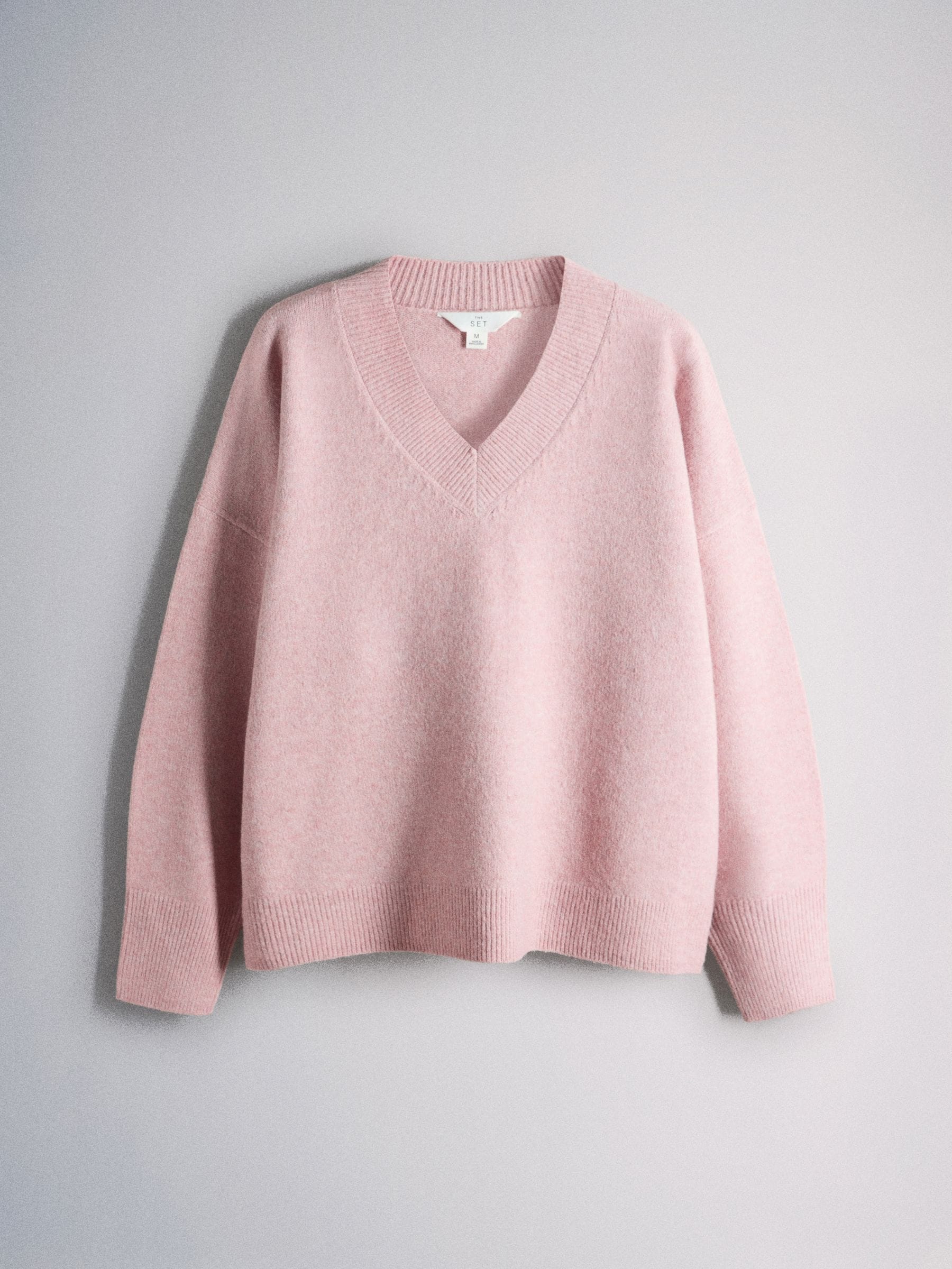 The Set Knitted V-Neck Jumpers With Wool - Soft Pink/Cream/Chocolate Brown - 3 Pack - SIP Still Life
