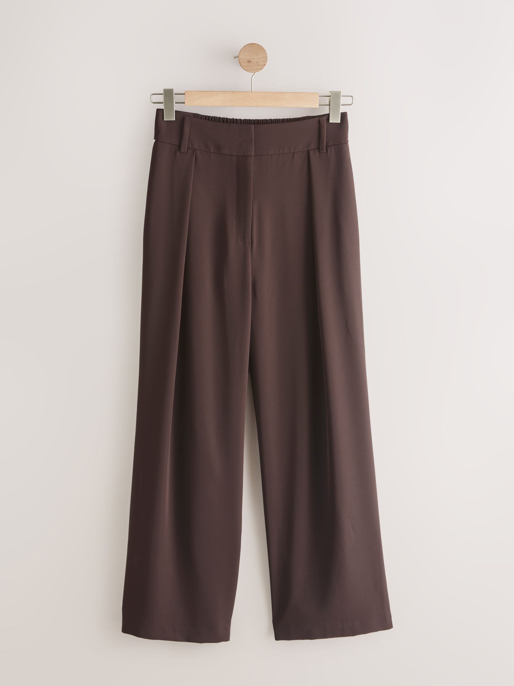 Elastic Back Wide Leg Trousers - Chocolate Brown Stripe - Regular - SIP Still Life