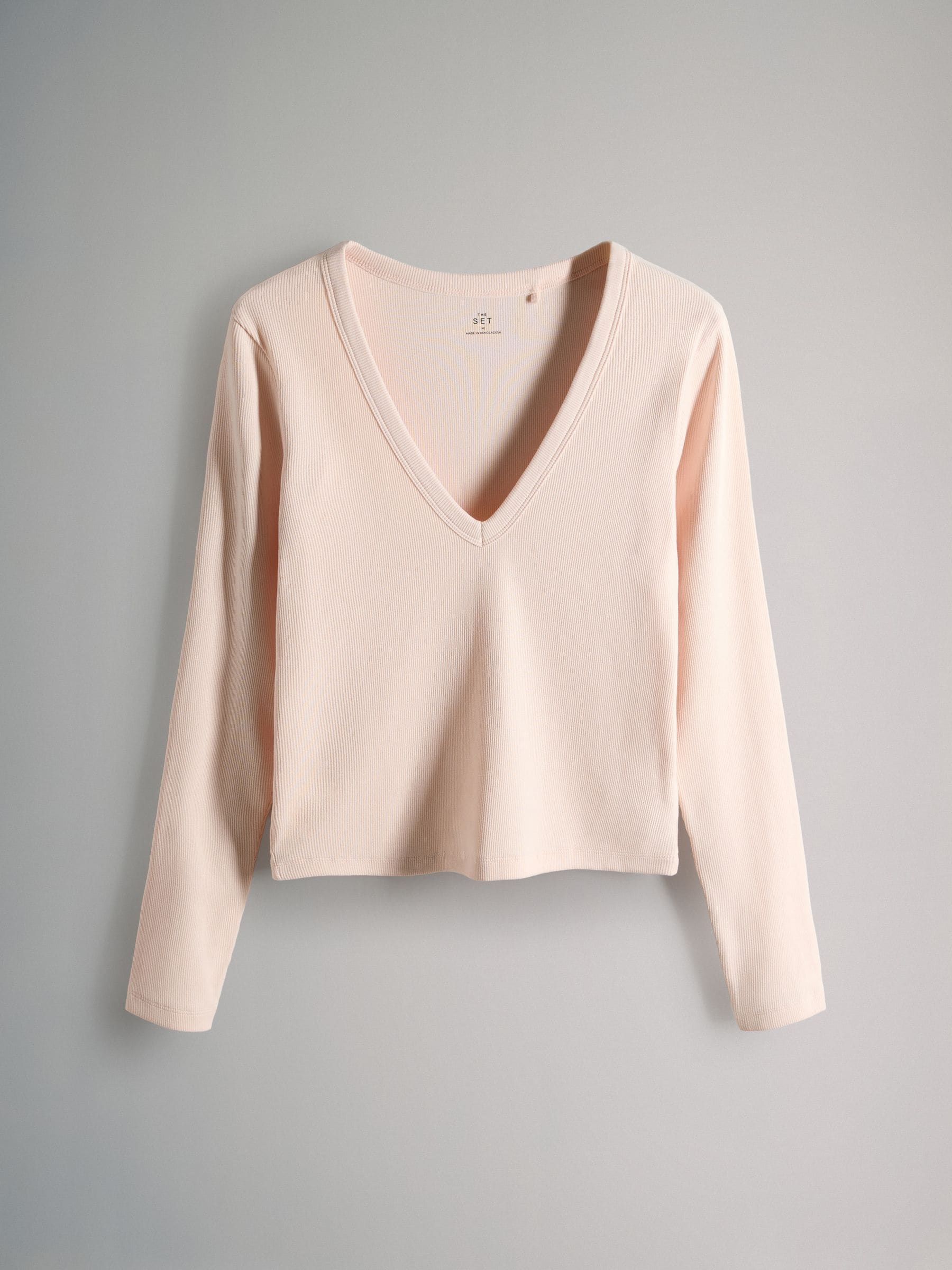 The Set 5 Pack V-Neck Ribbed Long Sleeve T-Shirts - Pink/Brown/Stripe - Regular - SIP Still Life