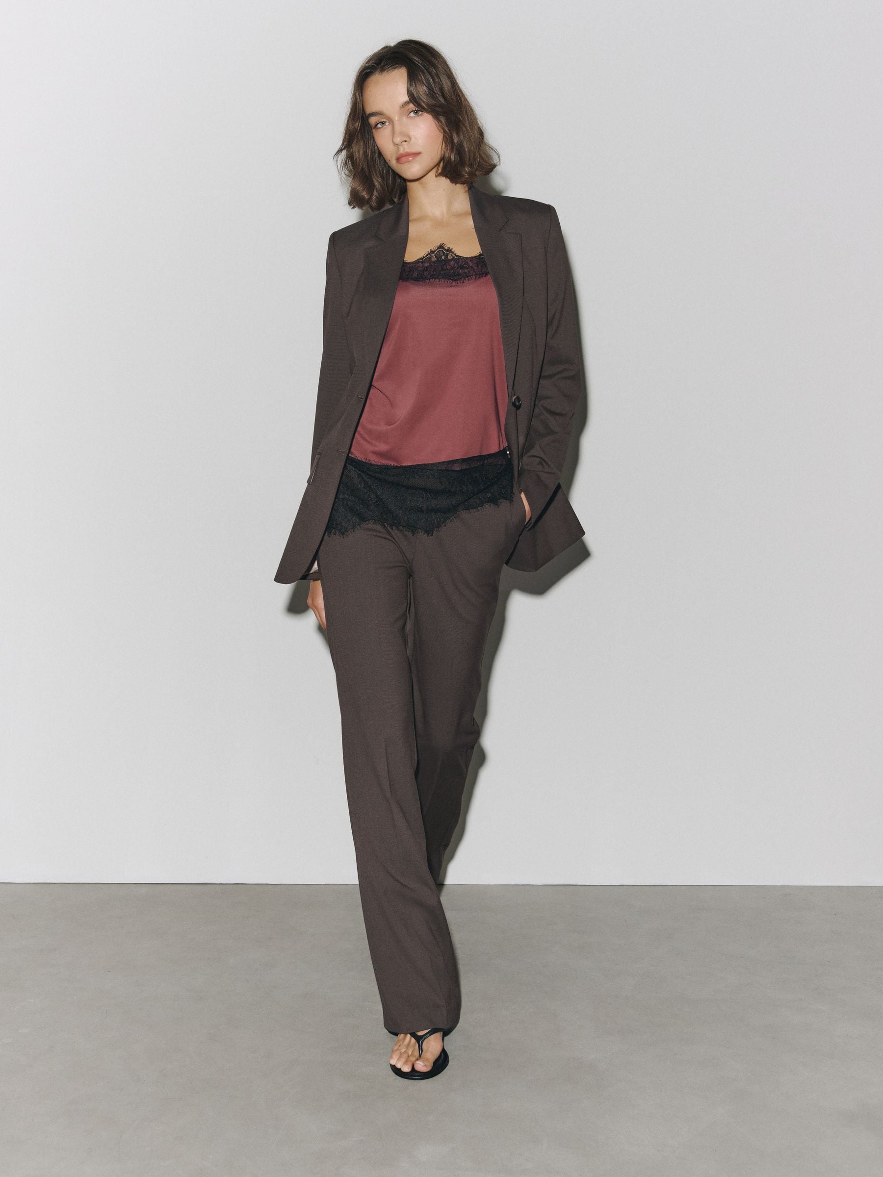 Tailored Bootcut Trousers With Wool - Chocolate Brown - Regular - SIP Worn
