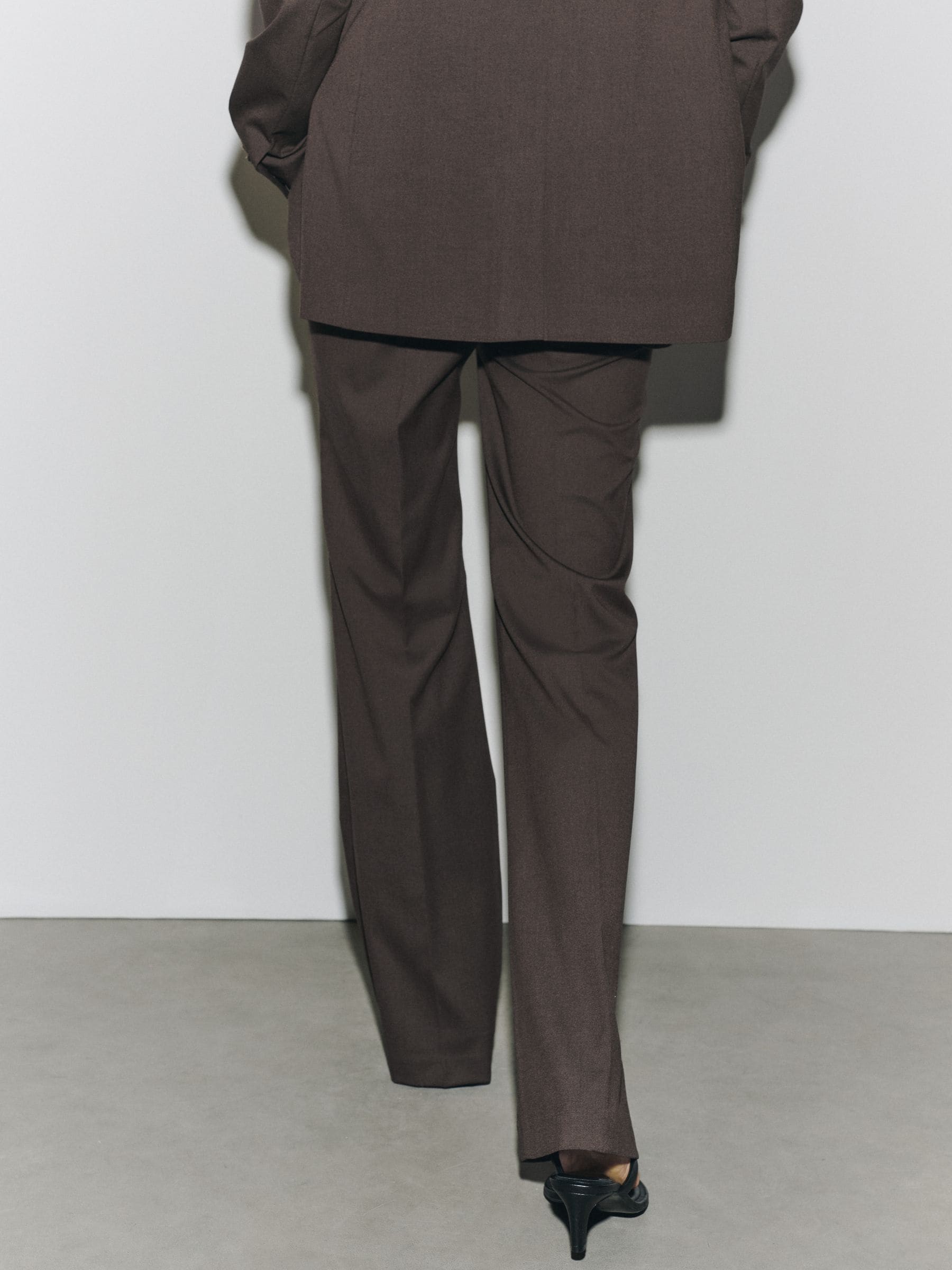 Tailored Bootcut Trousers With Wool - Chocolate Brown - Regular - SIP Worn
