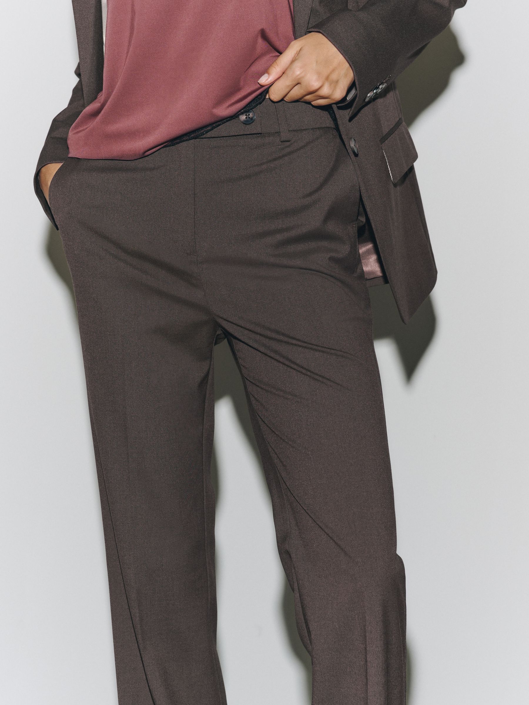 Tailored Bootcut Trousers With Wool - Chocolate Brown - Regular - SIP Worn