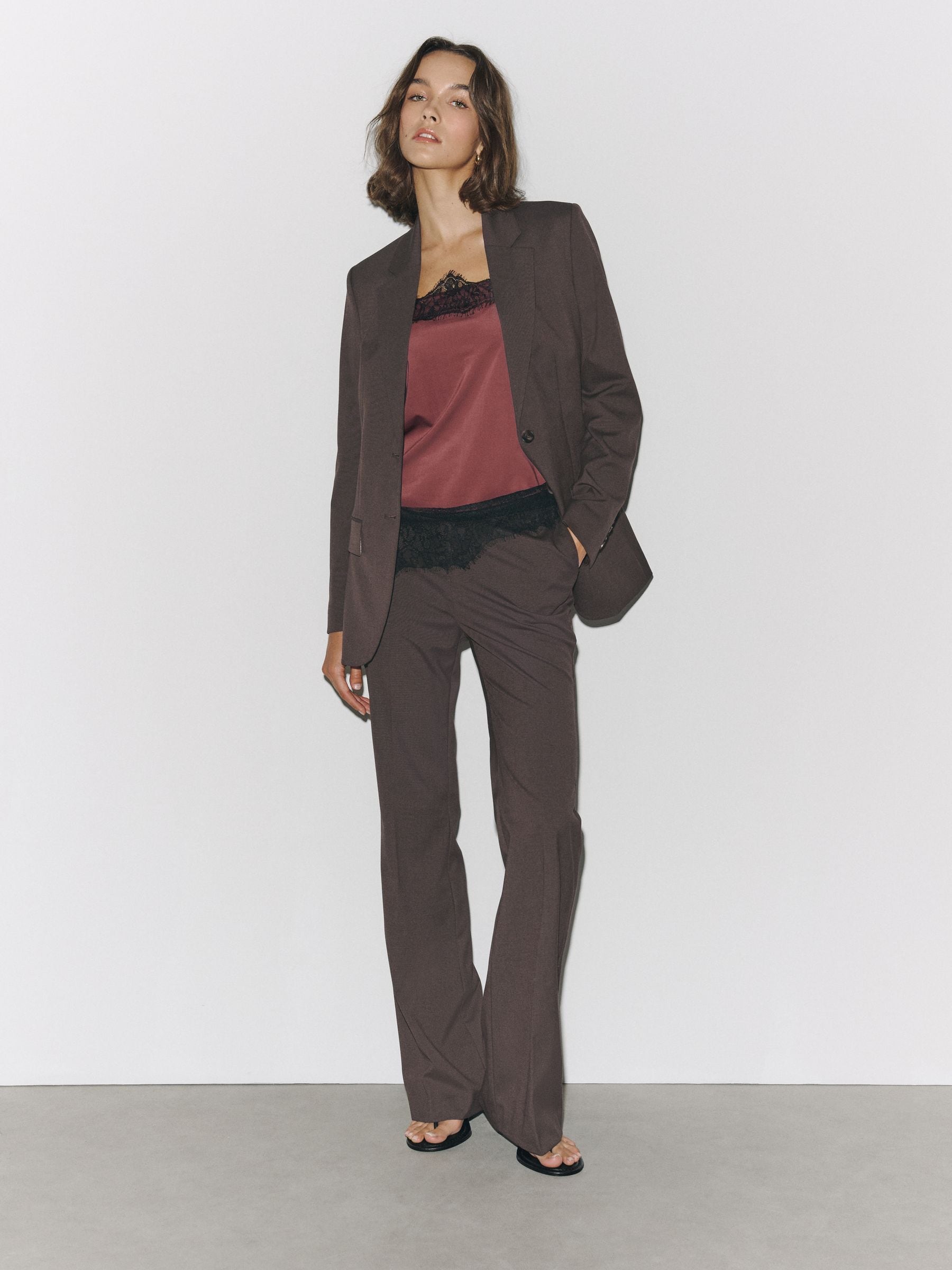 Tailored Single Breasted Blazer With Wool - Chocolate Brown - Regular - SIP Worn