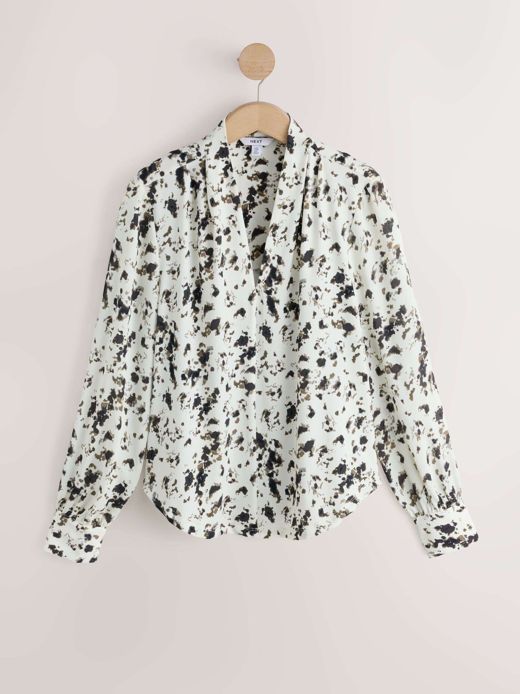 Long Sleeve V-Neck Cuff Top - Ecru Speckle Print - Regular - SIP Still Life