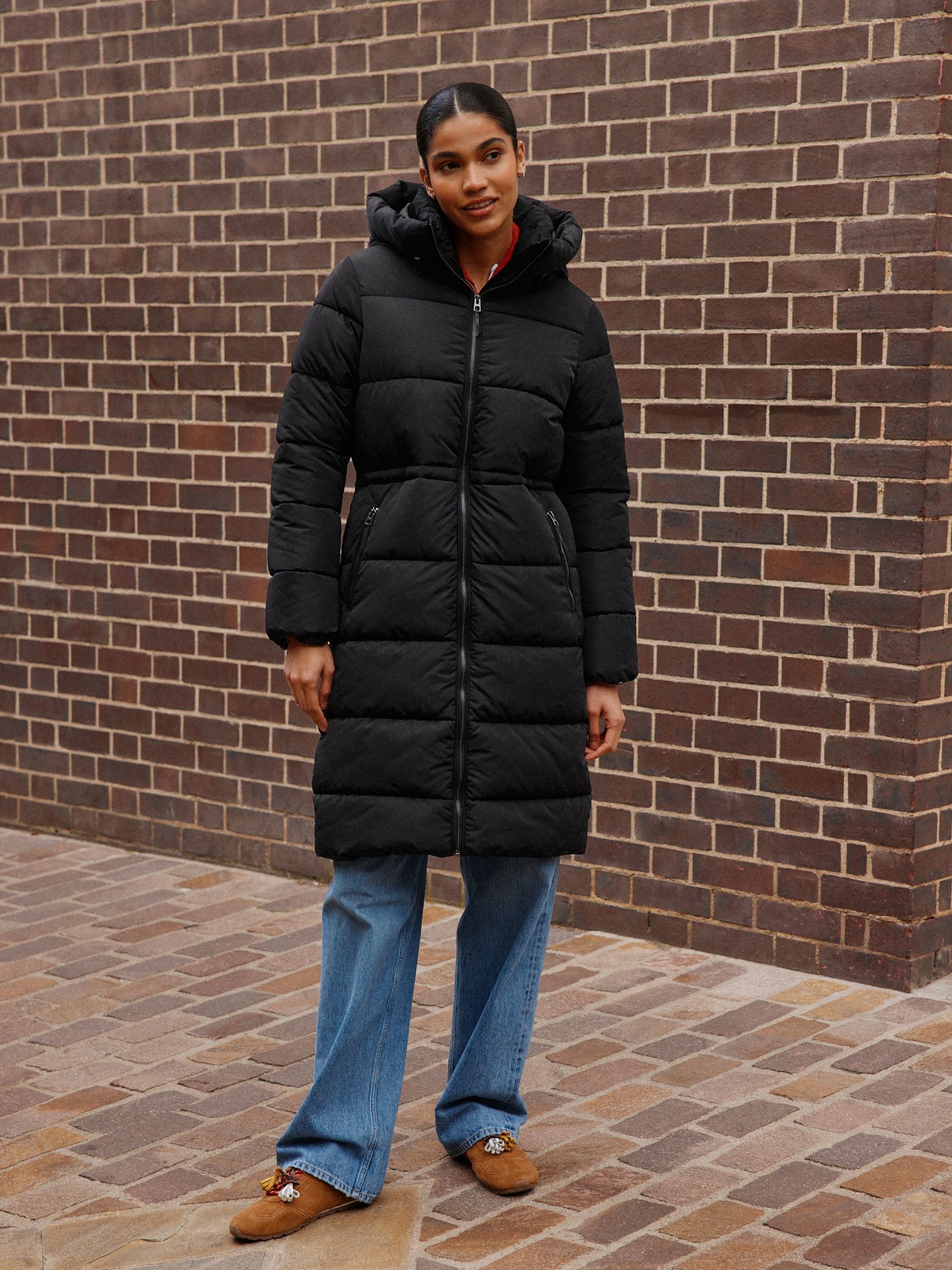 Shower Resistant Hooded Long Padded Puffer Coat - Black - Regular - Location Worn