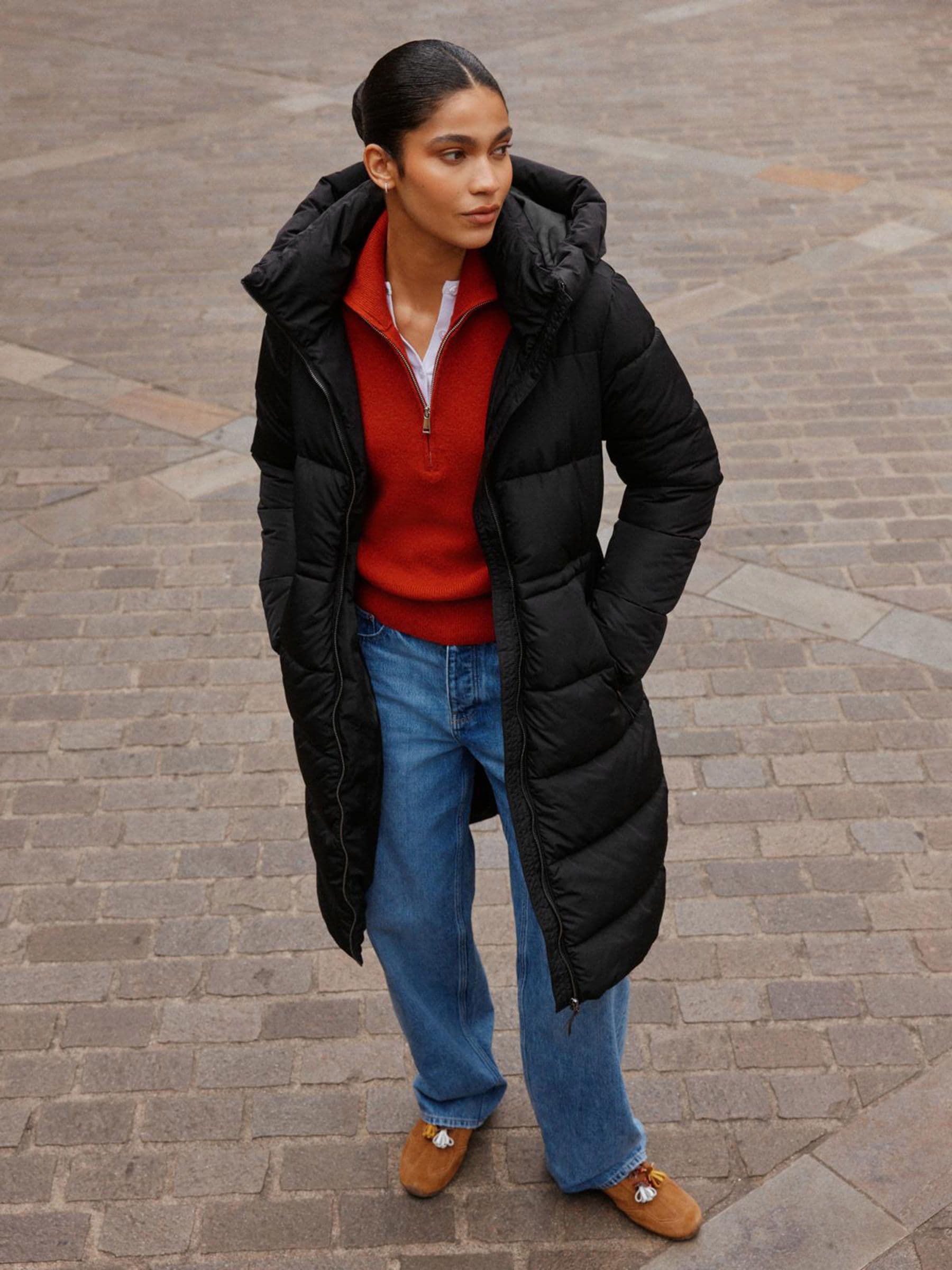 Shower Resistant Hooded Long Padded Puffer Coat - Black - Regular - Location Worn