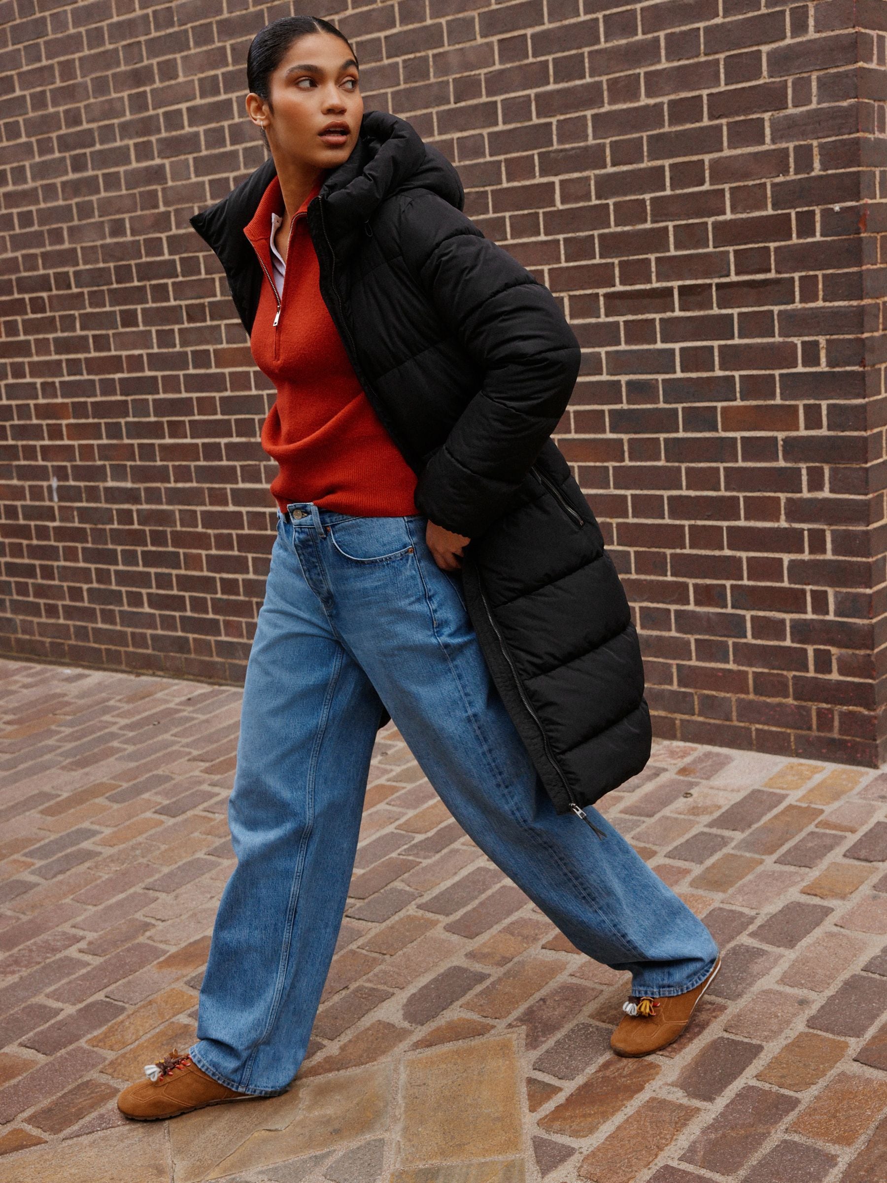 Shower Resistant Hooded Long Padded Puffer Coat - Black - Regular - Location Worn