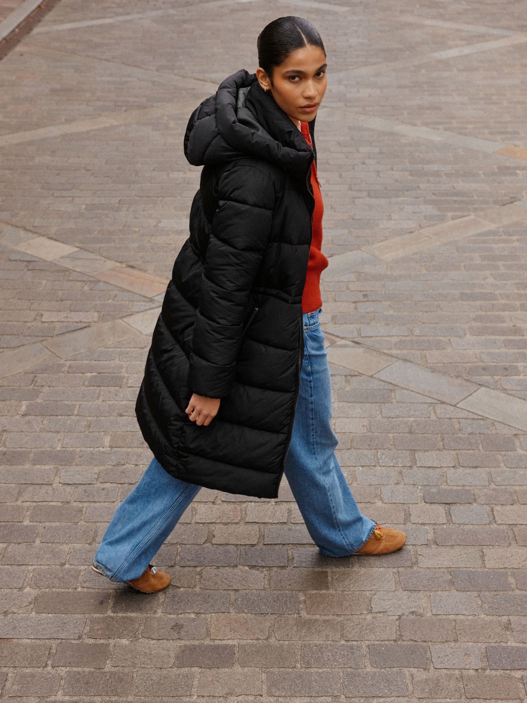 Shower Resistant Hooded Long Padded Puffer Coat - Black - Regular - Location Worn