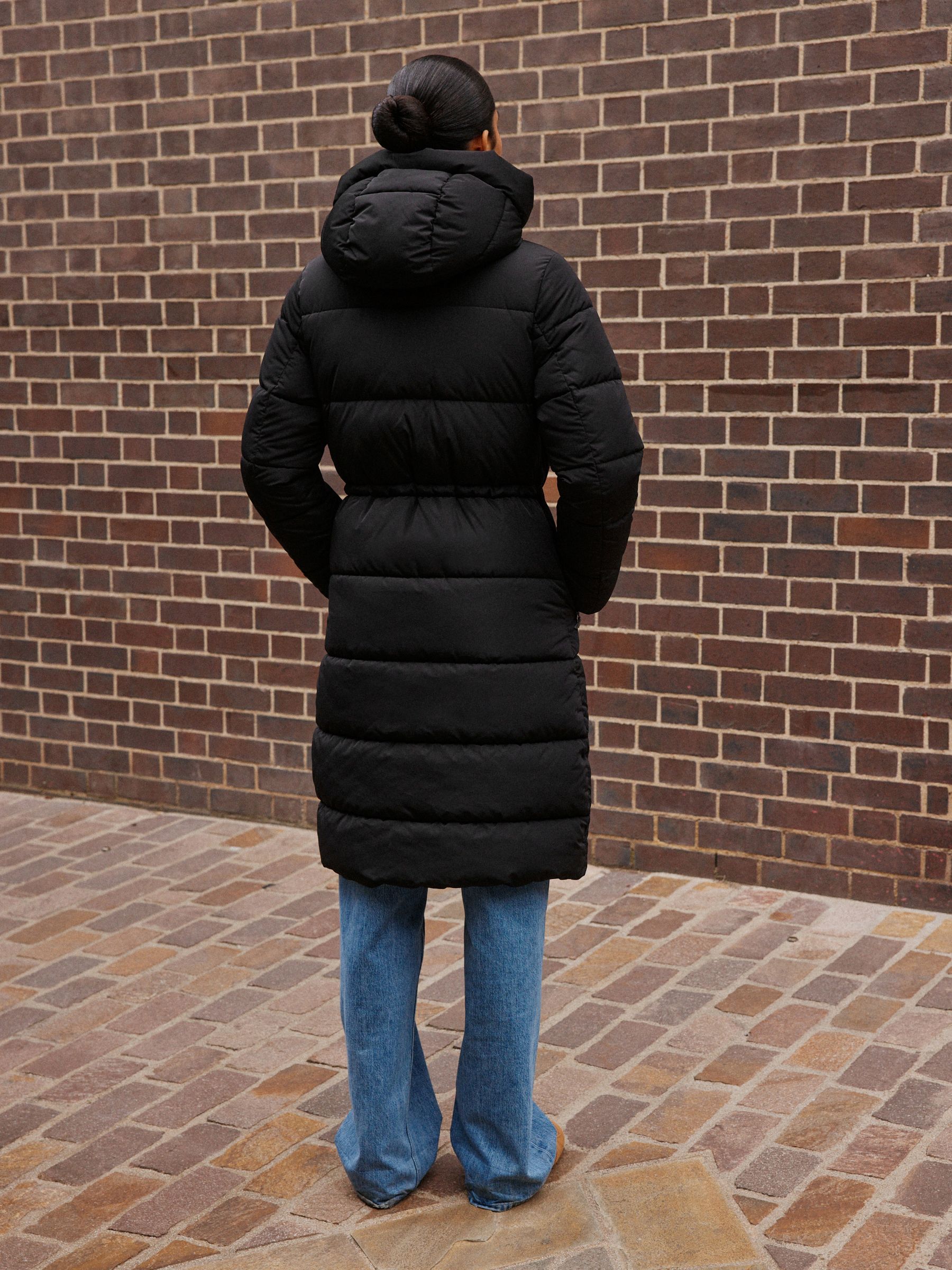 Shower Resistant Hooded Long Padded Puffer Coat - Black - Regular - Location Worn