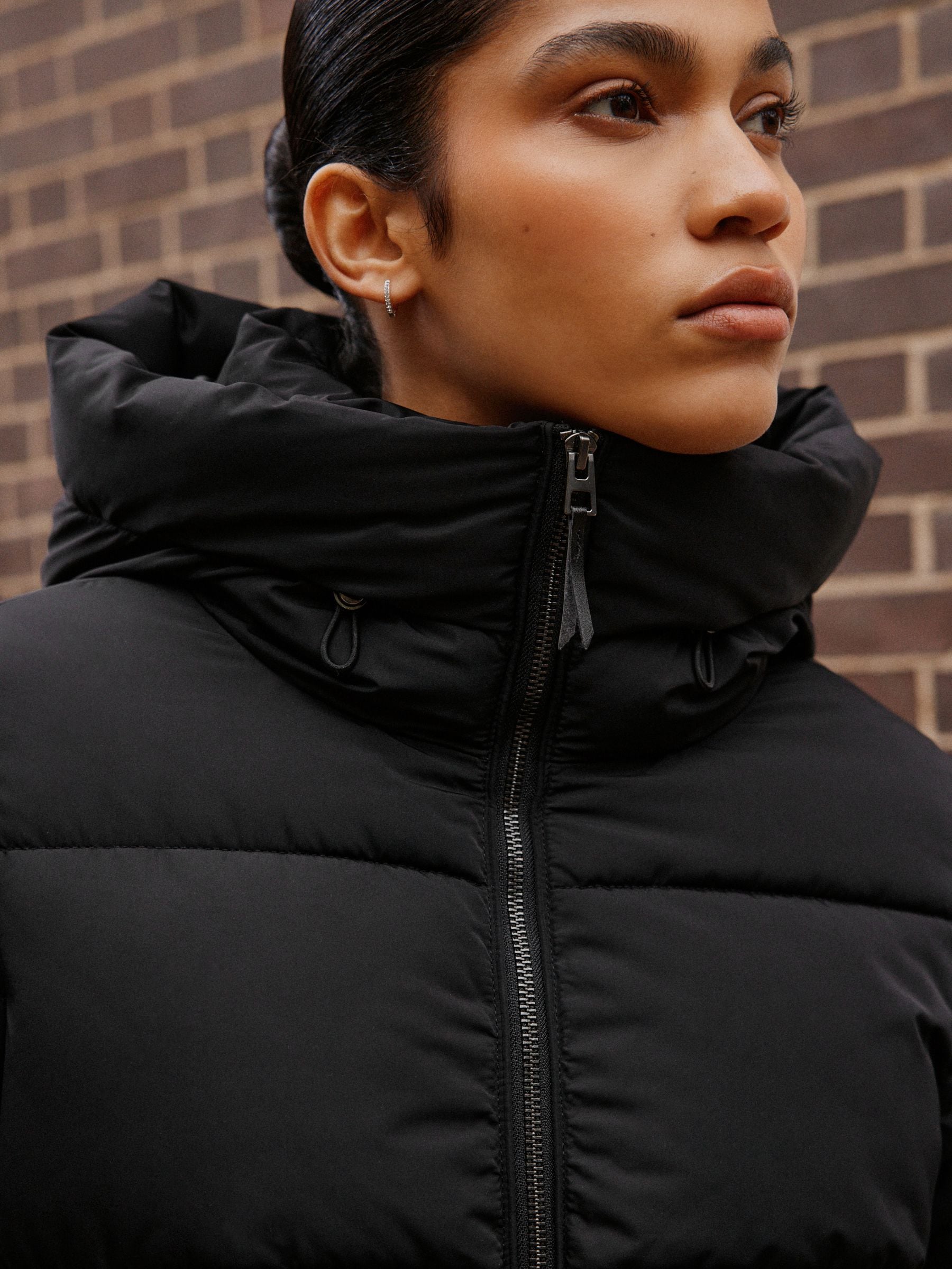 Shower Resistant Hooded Long Padded Puffer Coat - Black - Regular - Location Worn