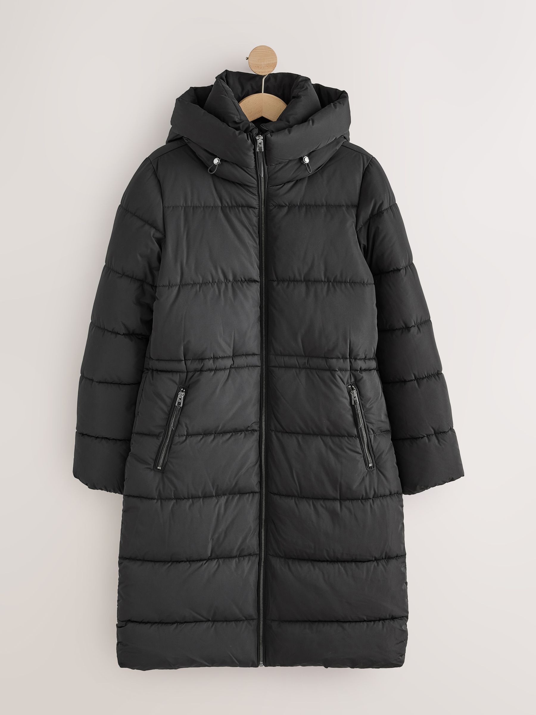 Shower Resistant Hooded Long Padded Puffer Coat - Black - Regular - SIP Still Life