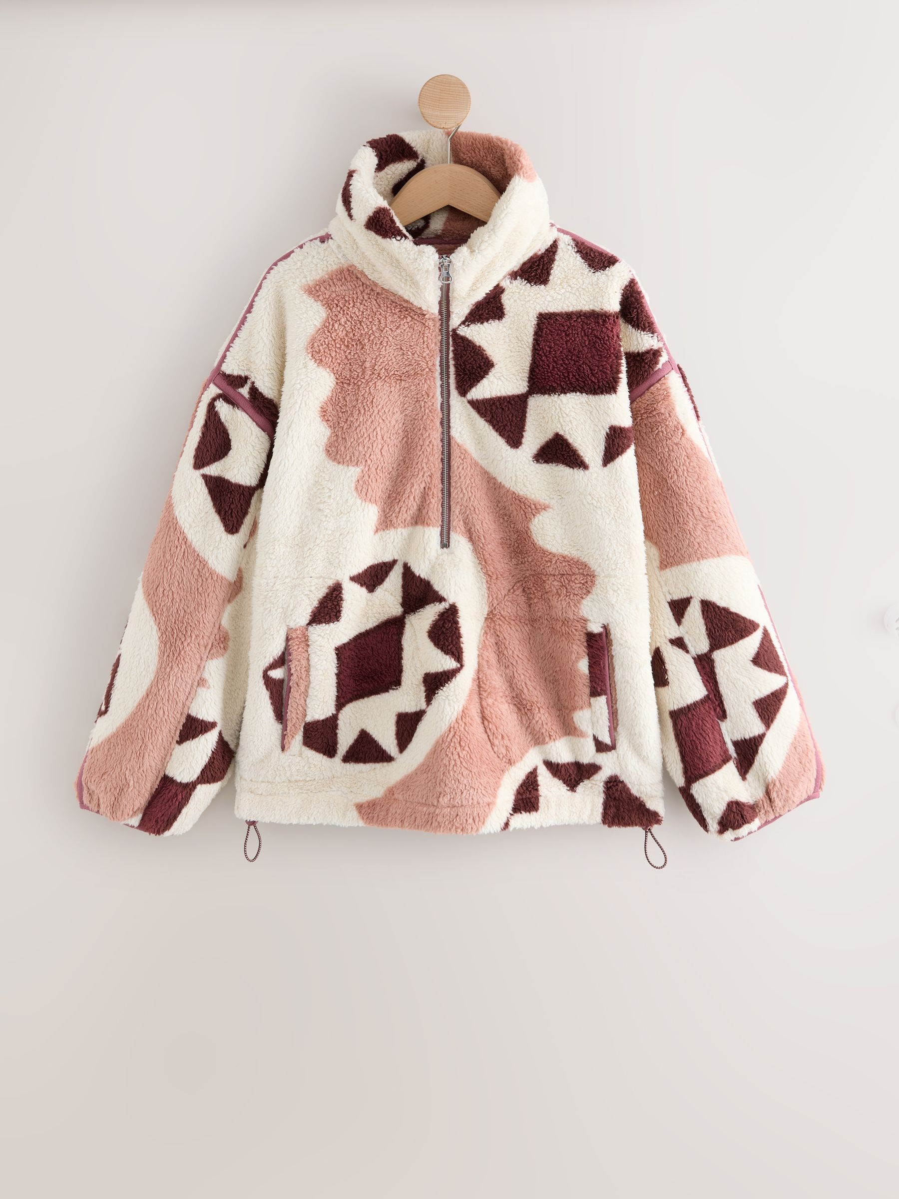 Half Zip Borg Fleece - Cream Geometric - Regular - SIP Still Life