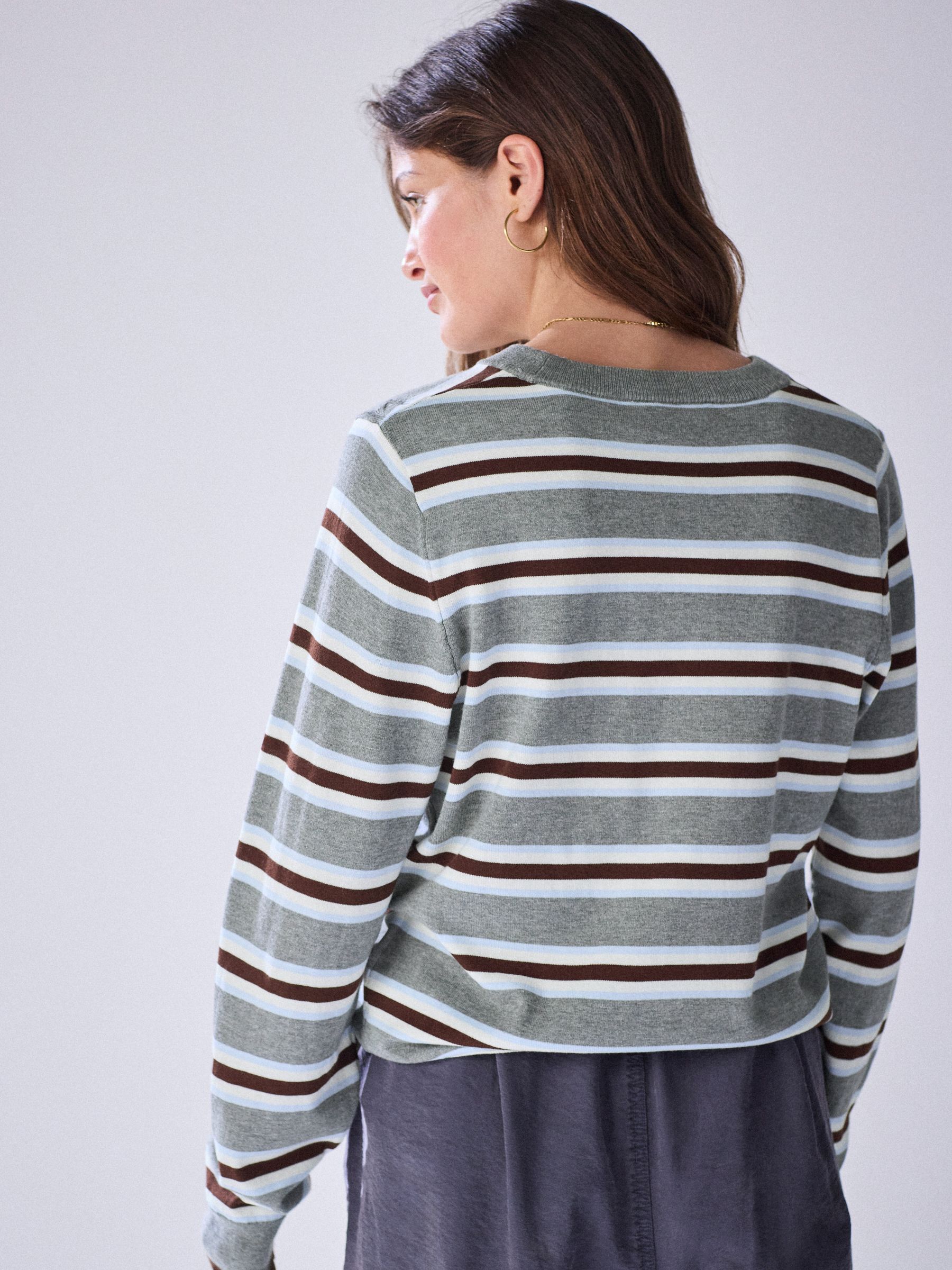 Cotton Rich Soft Touch Long Sleeve Crew Neck Jumper - Grey Stripe - Regular - Location Worn