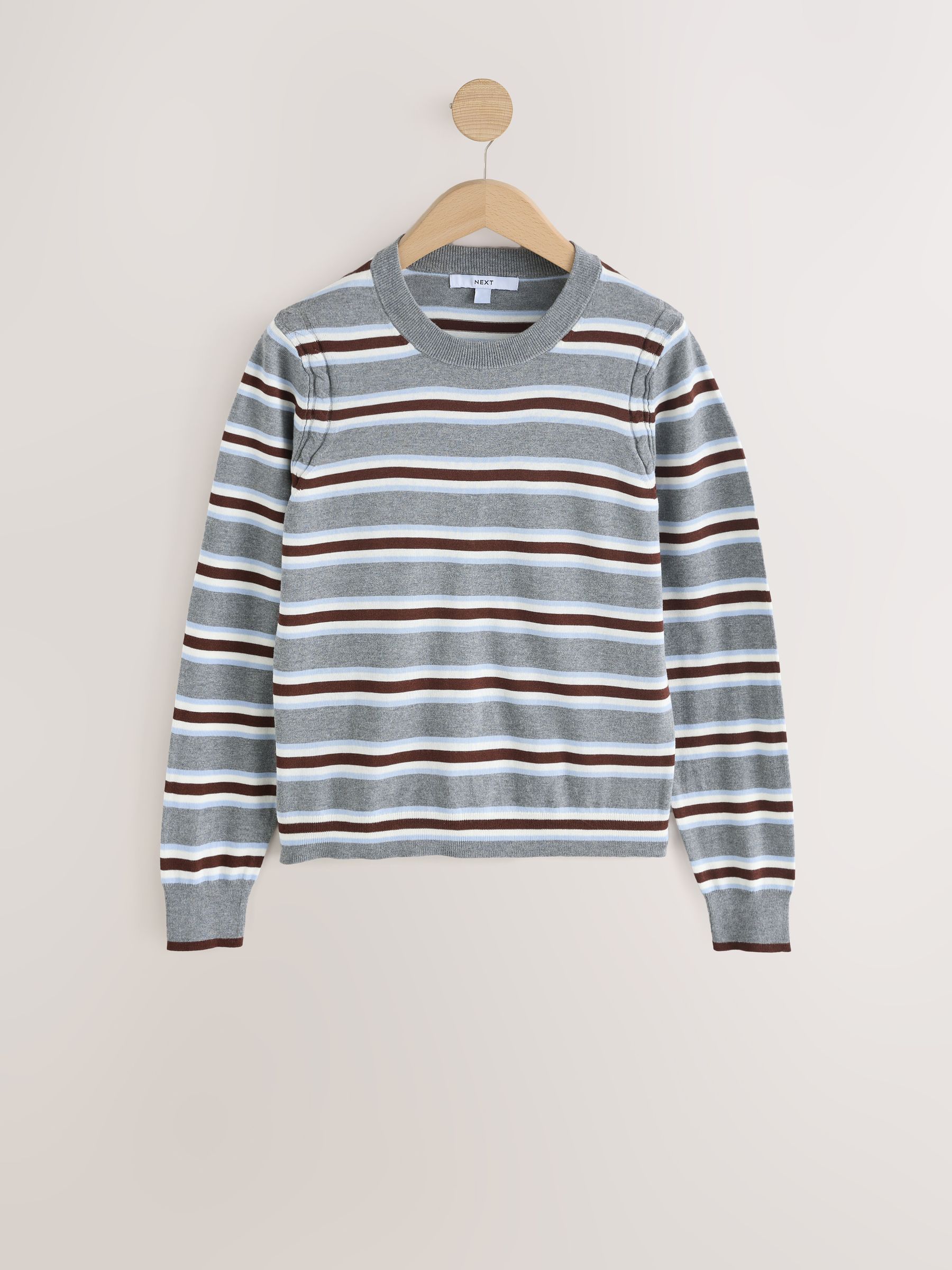 Cotton Rich Soft Touch Long Sleeve Crew Neck Jumper - Grey Stripe - Regular - SIP Still Life