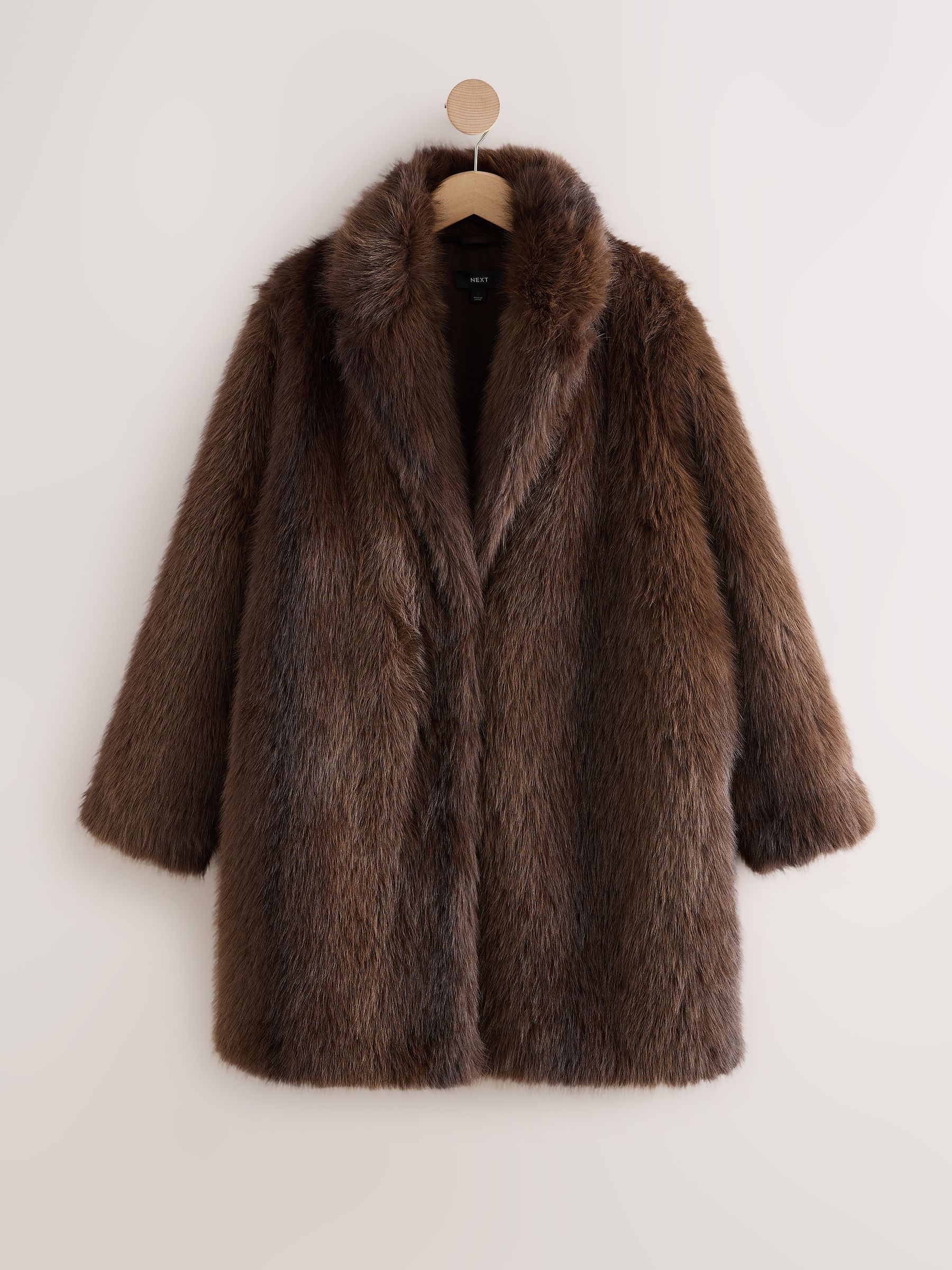 Faux Fur Longline Jacket - Chocolate Brown - Regular - SIP Still Life