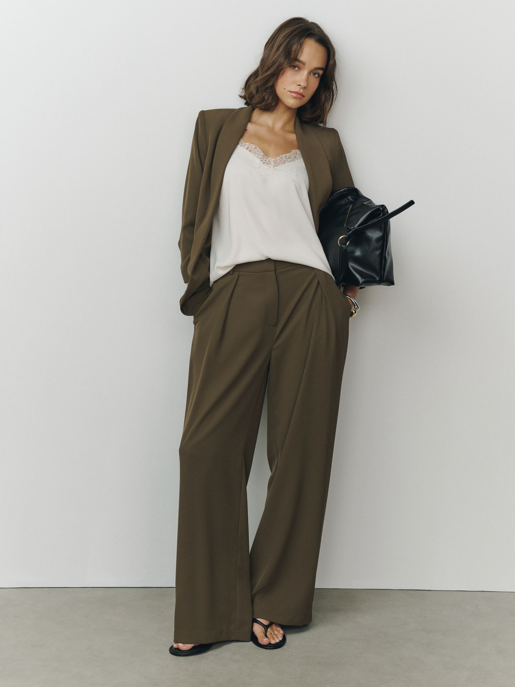 Relaxed Ruched Sleeve Blazer - Olive Green - Regular - SIP Worn