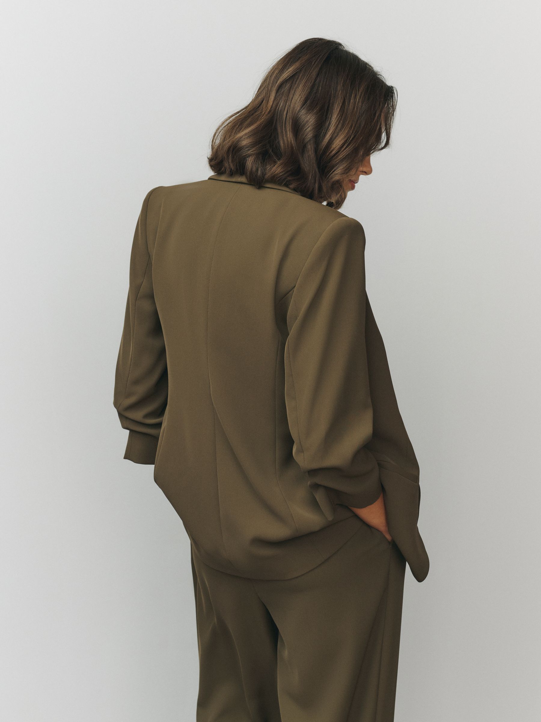 Relaxed Ruched Sleeve Blazer - Olive Green - Regular - SIP Worn